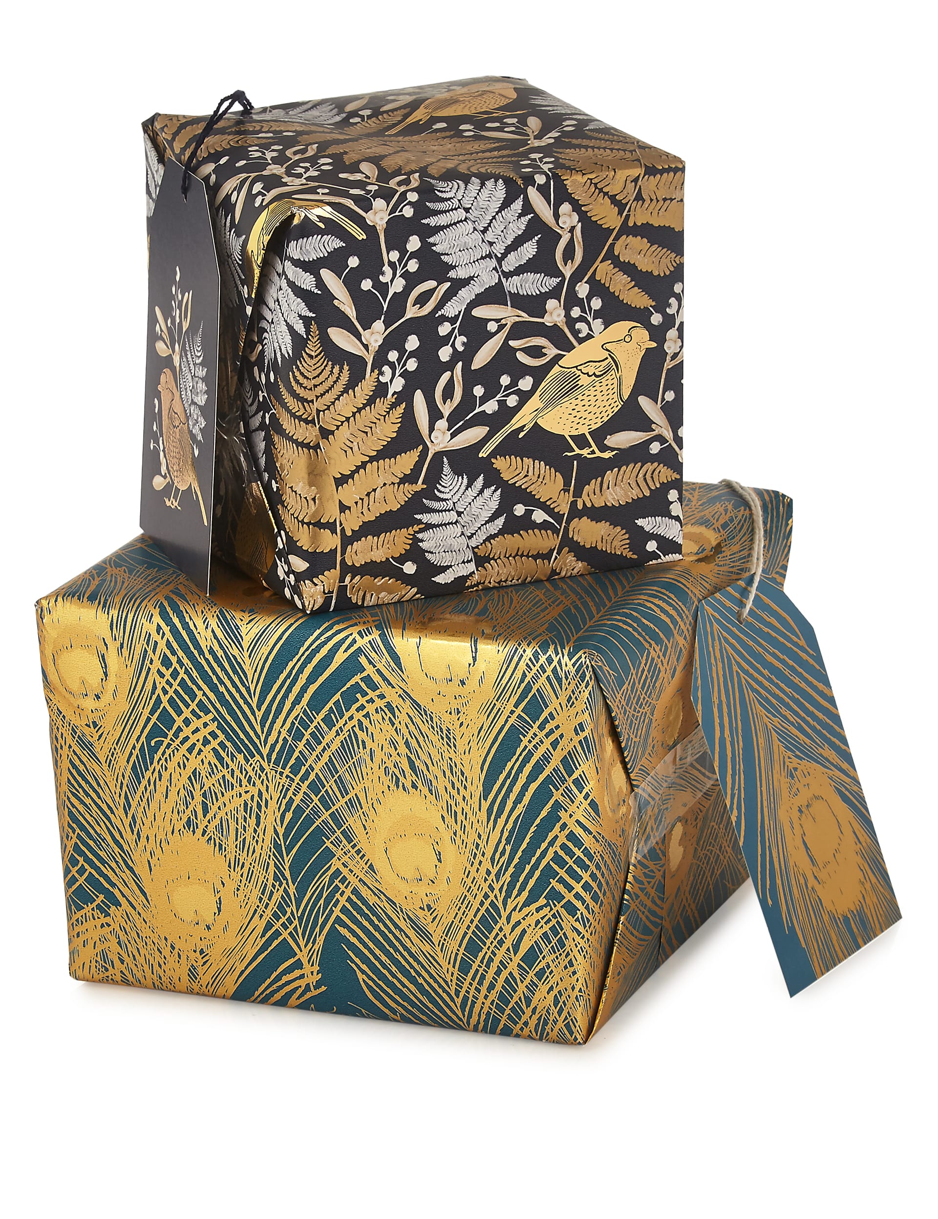 Gold Robin & Peacock Feather Wrapping Paper Bundle Image 2 of 5
