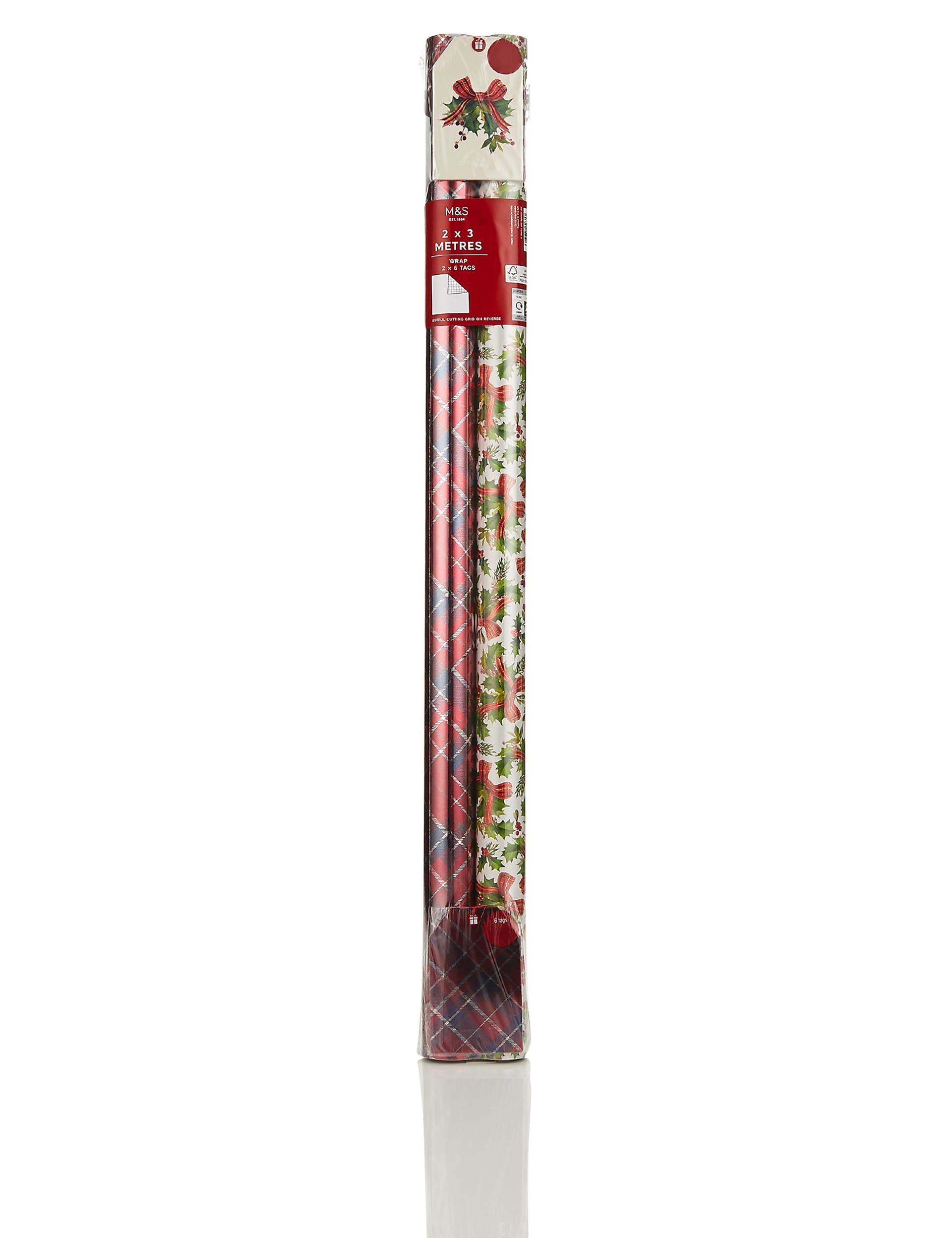 Traditional Holly & Red Tartan Wrapping Paper Bundle Image 2 of 5