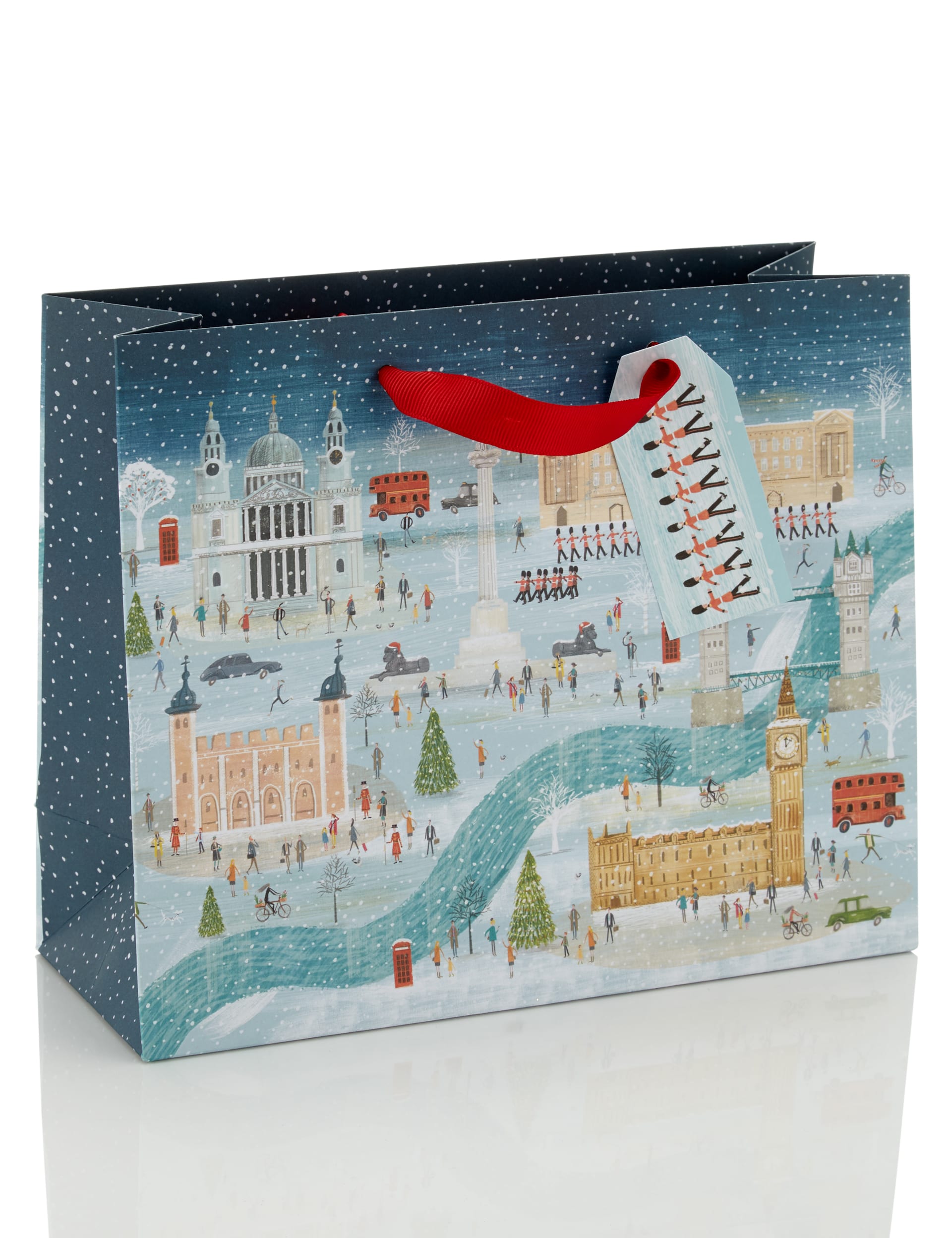Snowy London Scene Medium Christmas Gift Bag Image 1 of 2