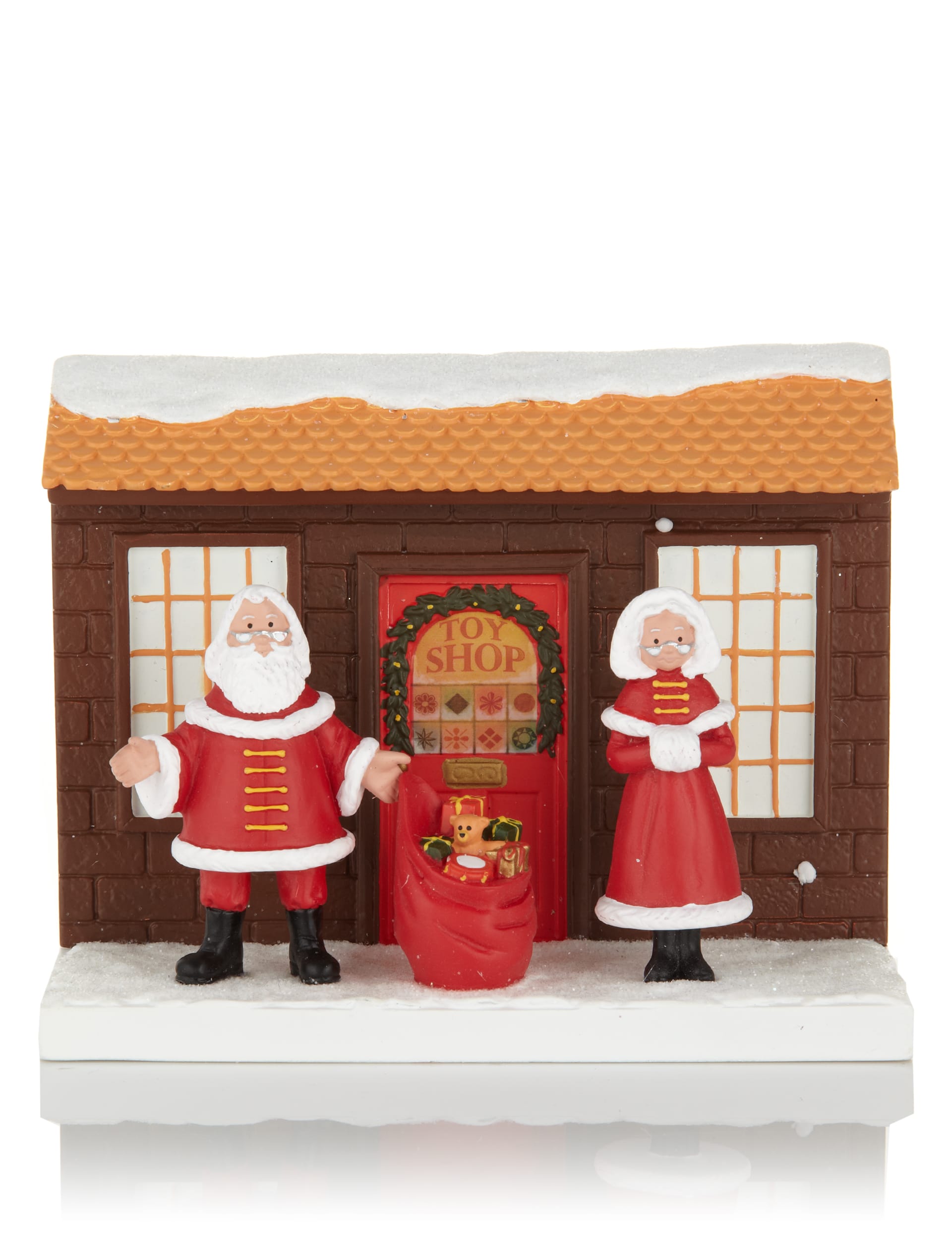 Santa & Mrs. Claus Toy Shop Scene Christmas Room Decoration Image 1 of 2