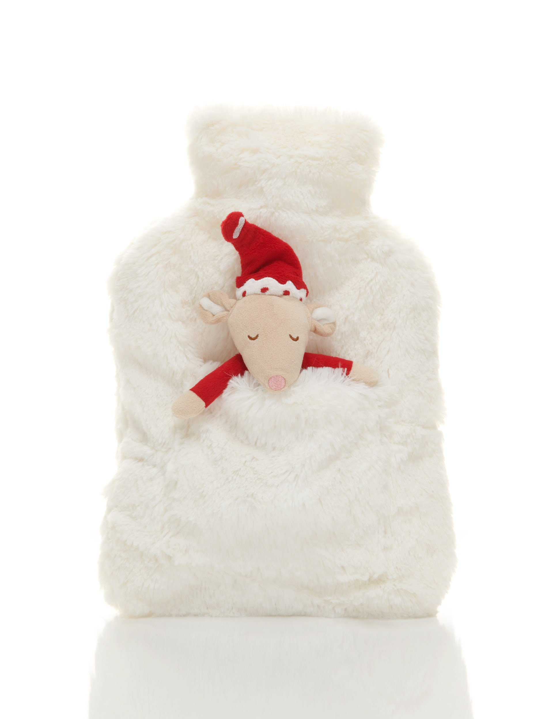 Hot Water Bottle with White Cover & Mouse Toy Image 1 of 2