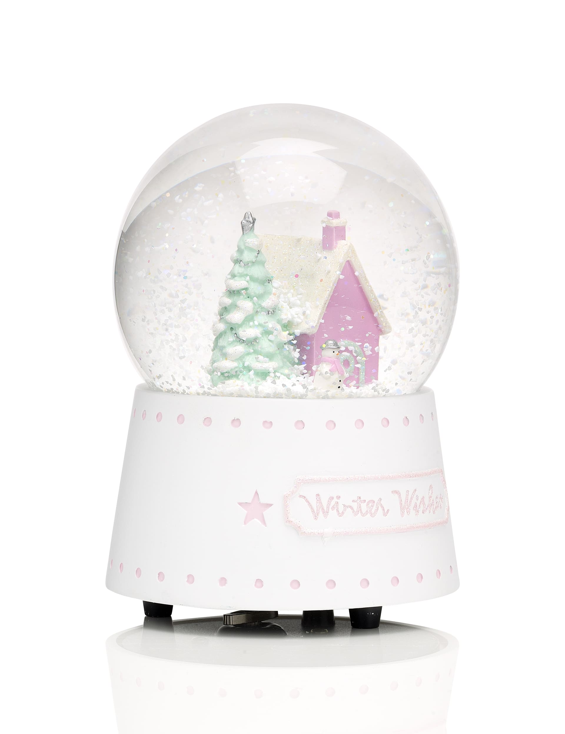 Pink House Snow Globe Christmas Decoration Image 1 of 2