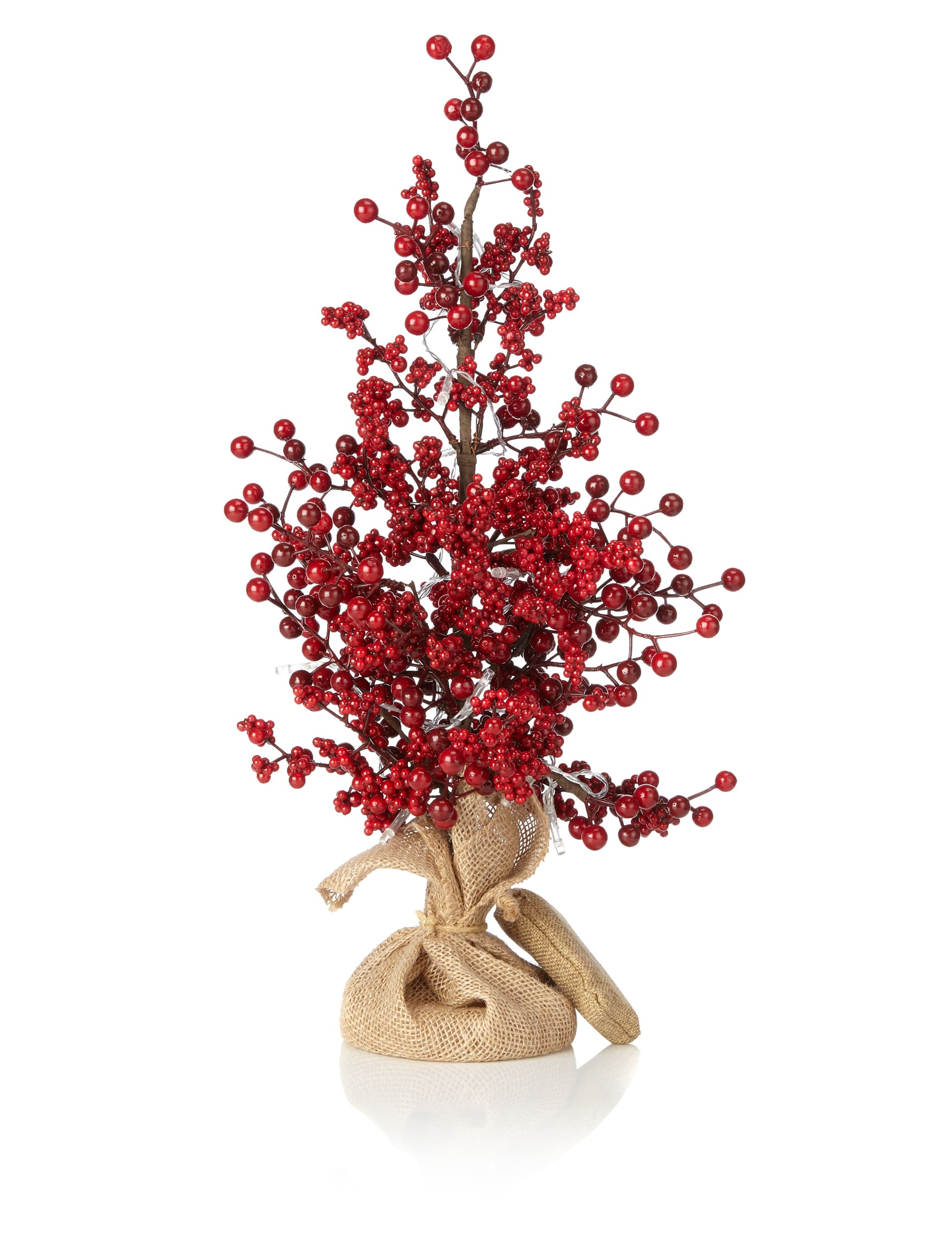 1.5Ft Red Berry Lit Tree in Hessian Sack Image 2 of 4