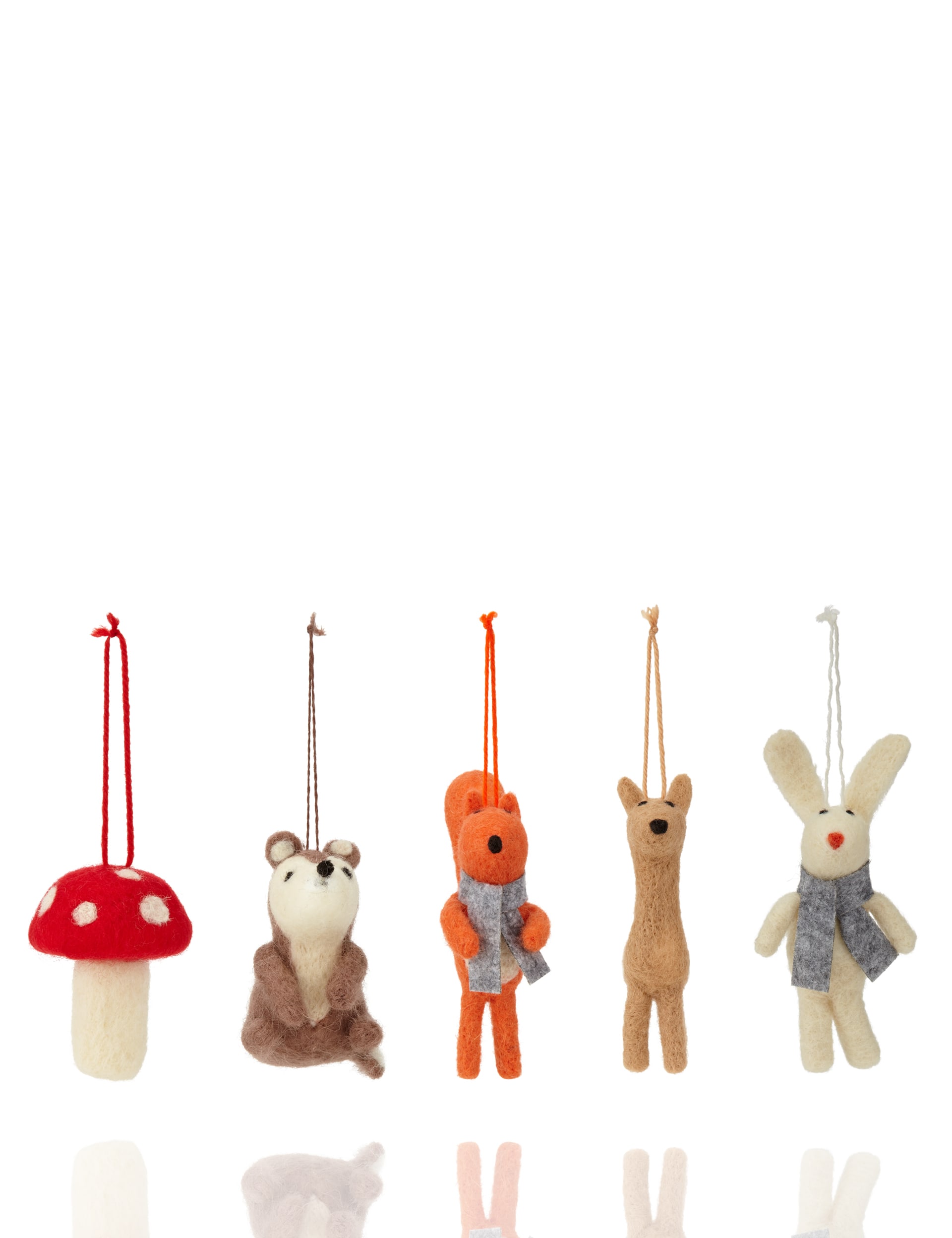 5 Felt Woodland Animals Christmas Decorations Image 2 of 3