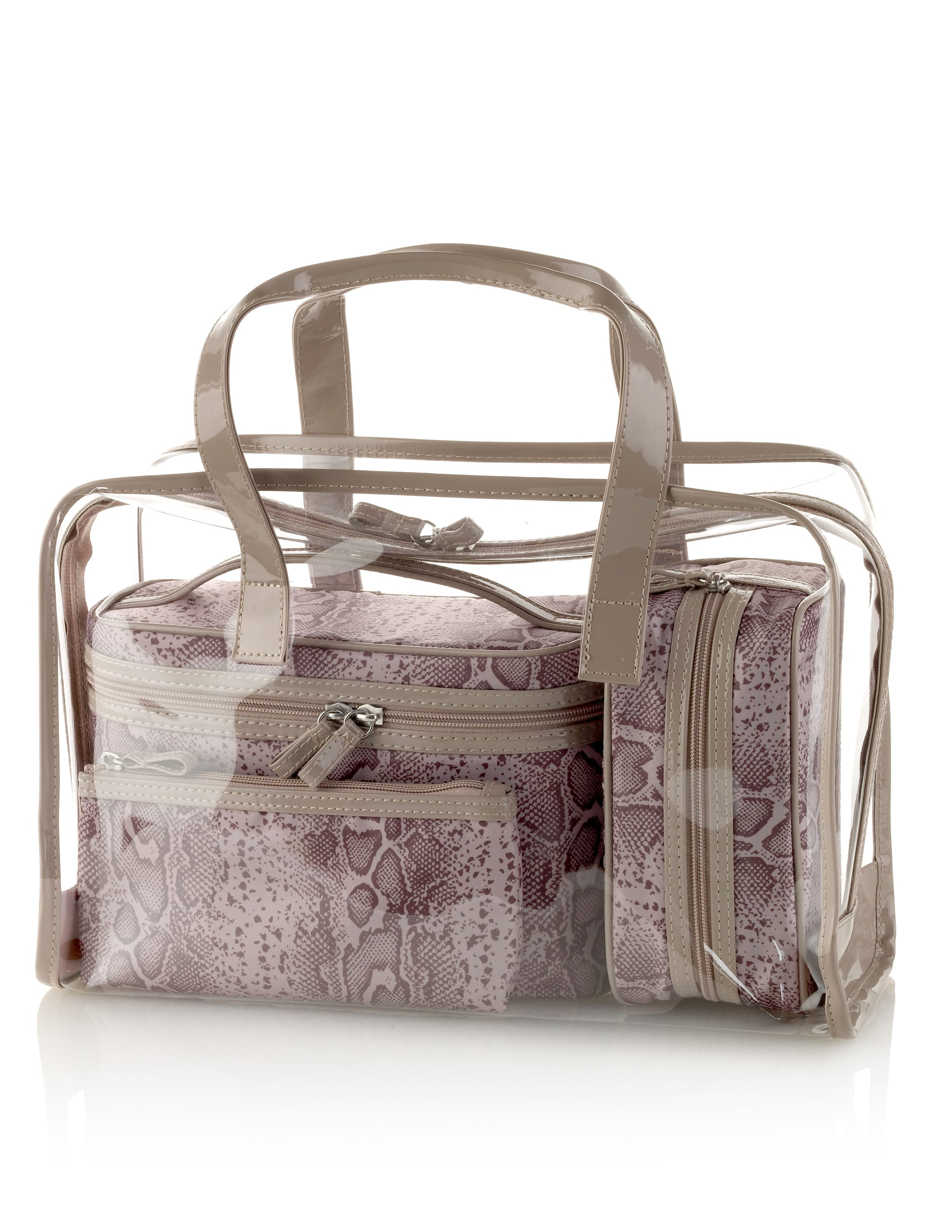 4 Piece Faux Snakeskin Print Cosmetic Bag Set Image 1 of 2