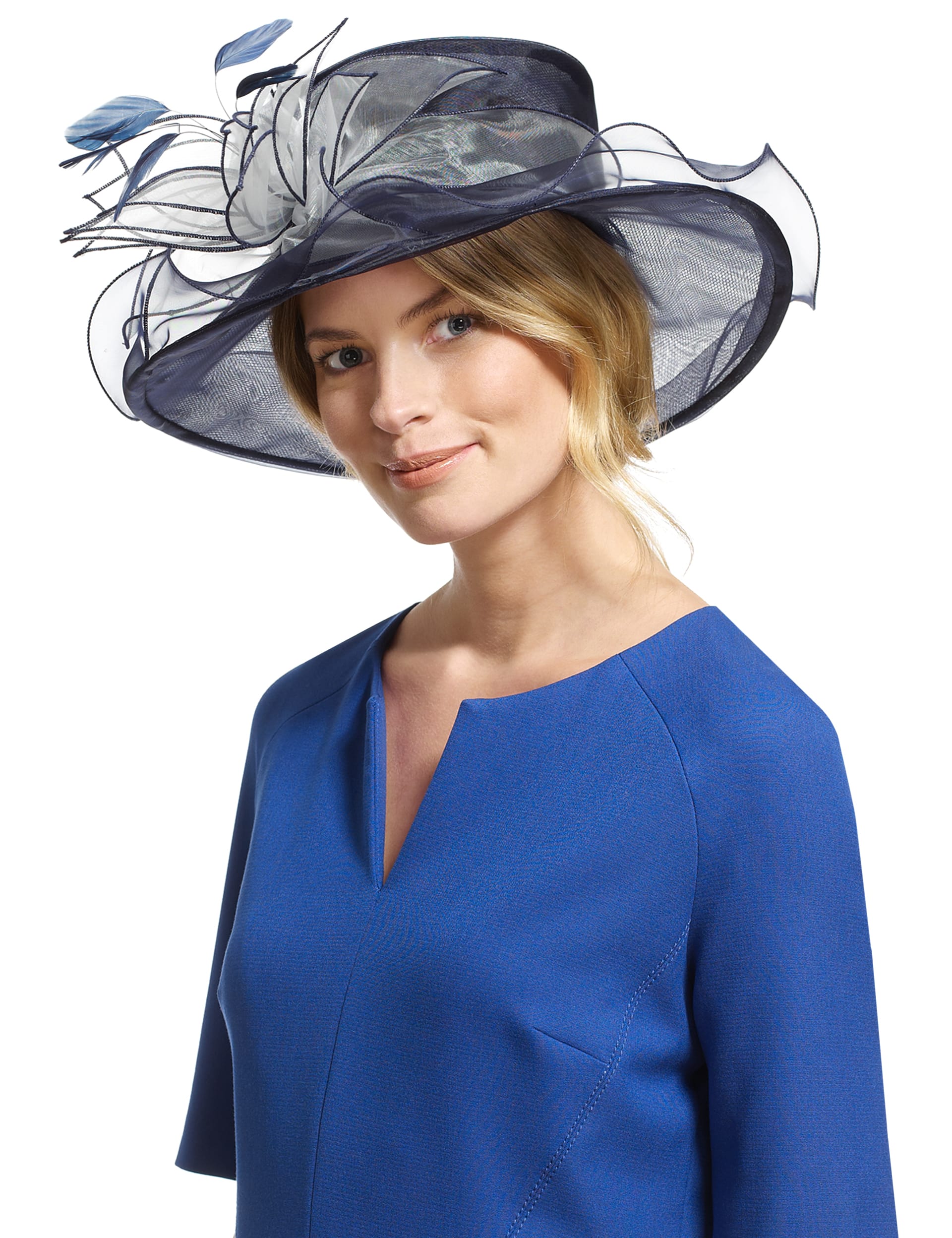 Floral & Feather Wide Brim Organza Hat Image 2 of 3