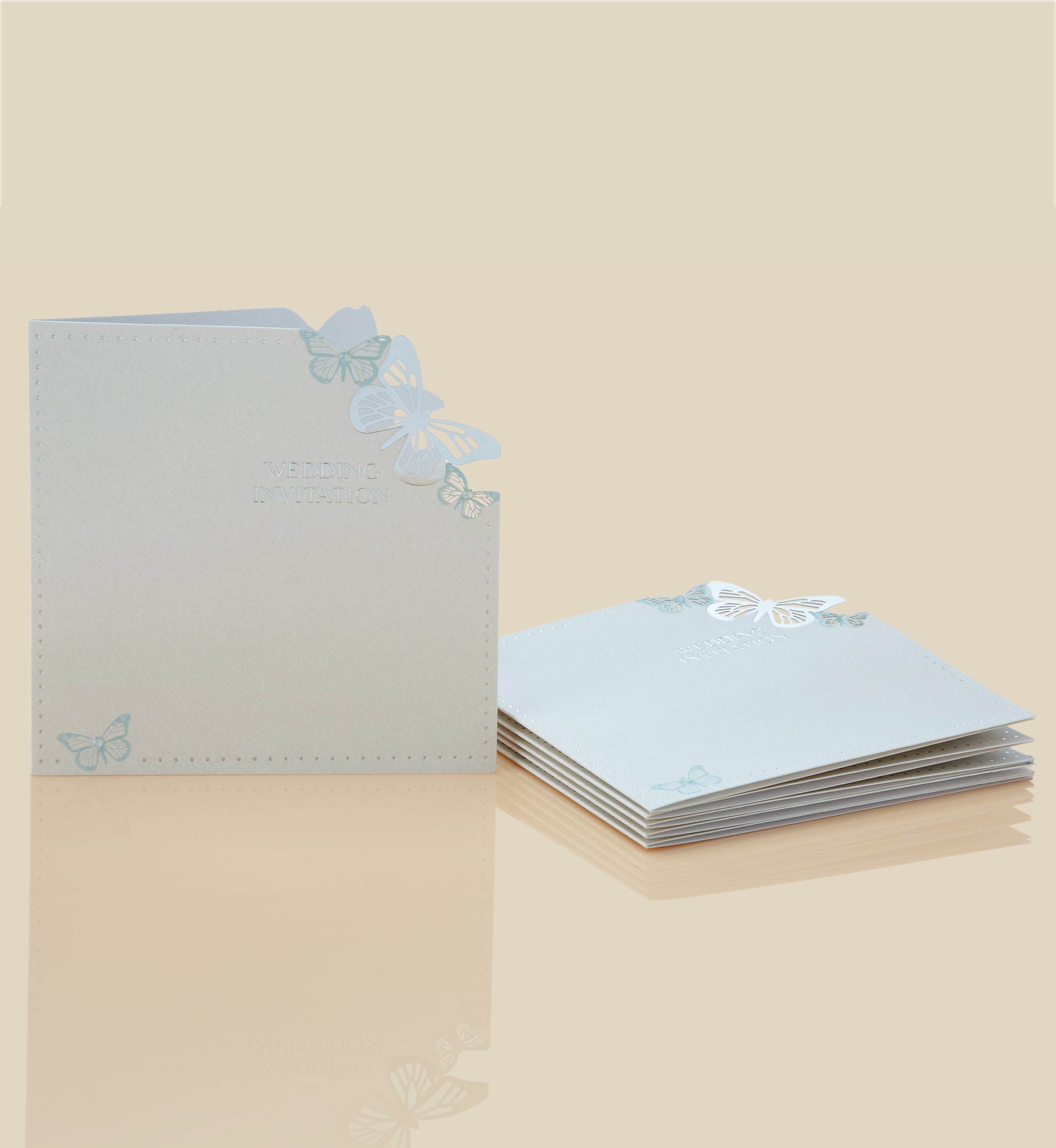 6 Aqua Butterfly Wedding Invitations Image 2 of 4