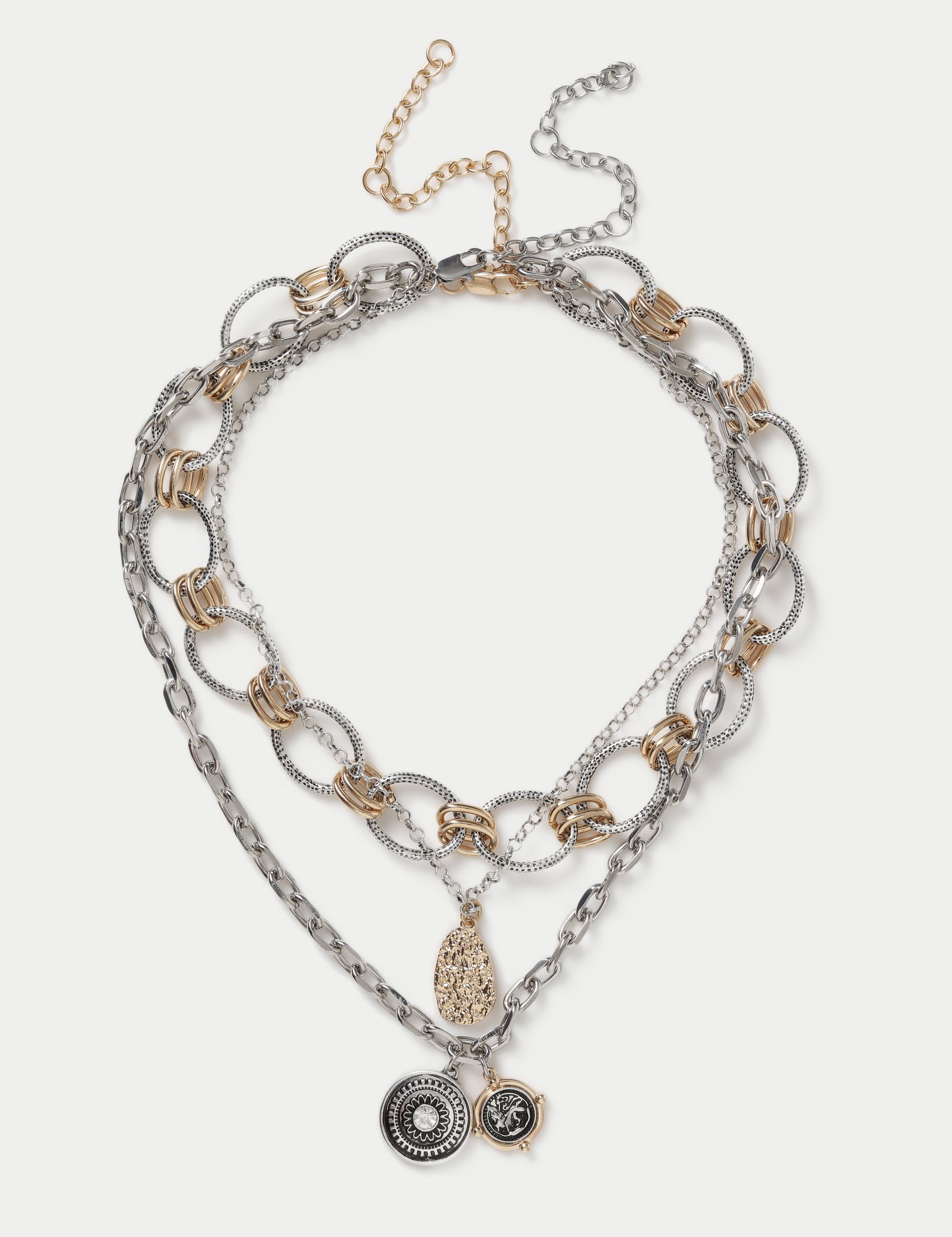 Multi Row Coin Charm Layered Necklace