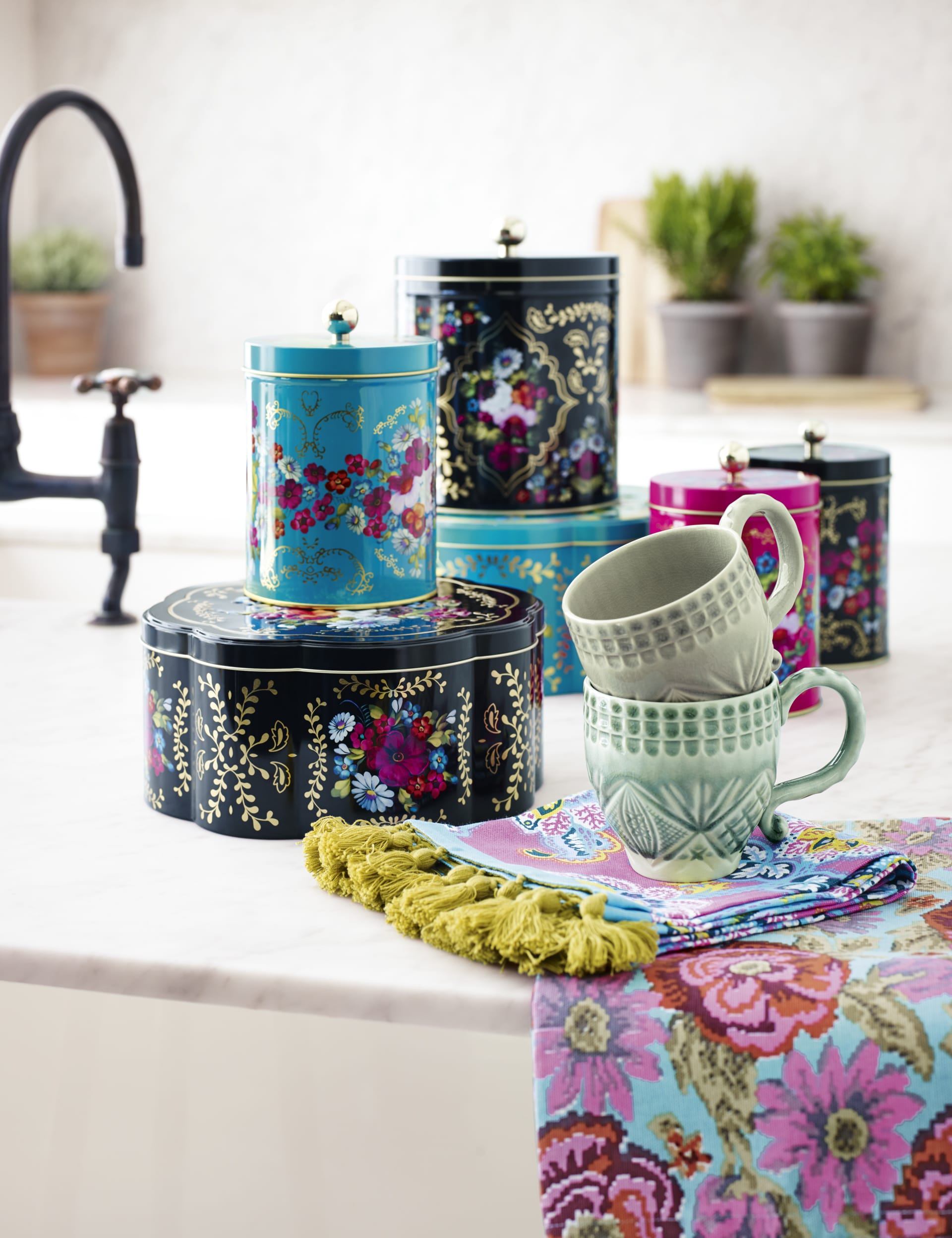 3 Pack Floral Tea, Coffee & Sugar Tins Image 1 of 2
