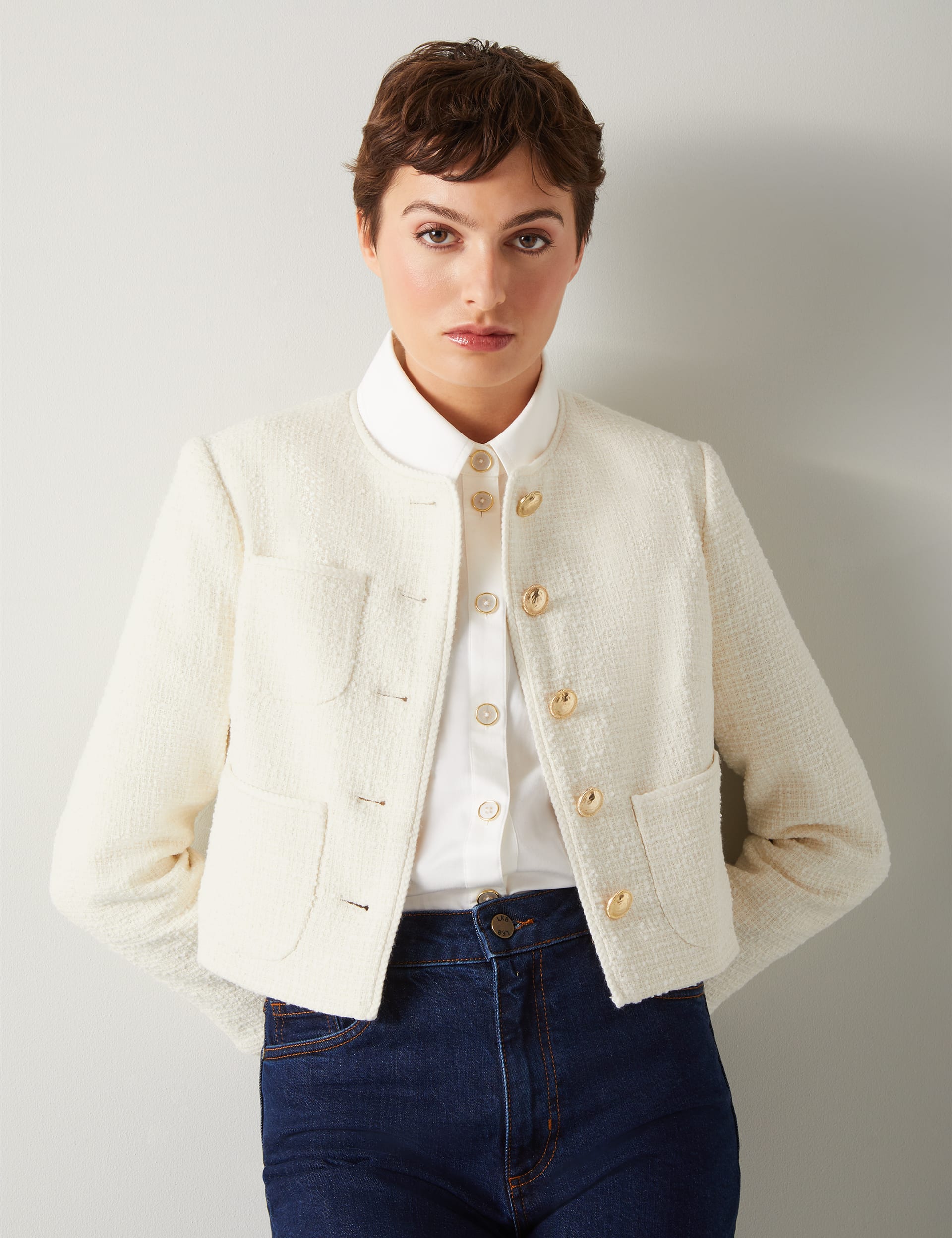 Tweed Collarless Cropped Jacket LK BENNETT M S