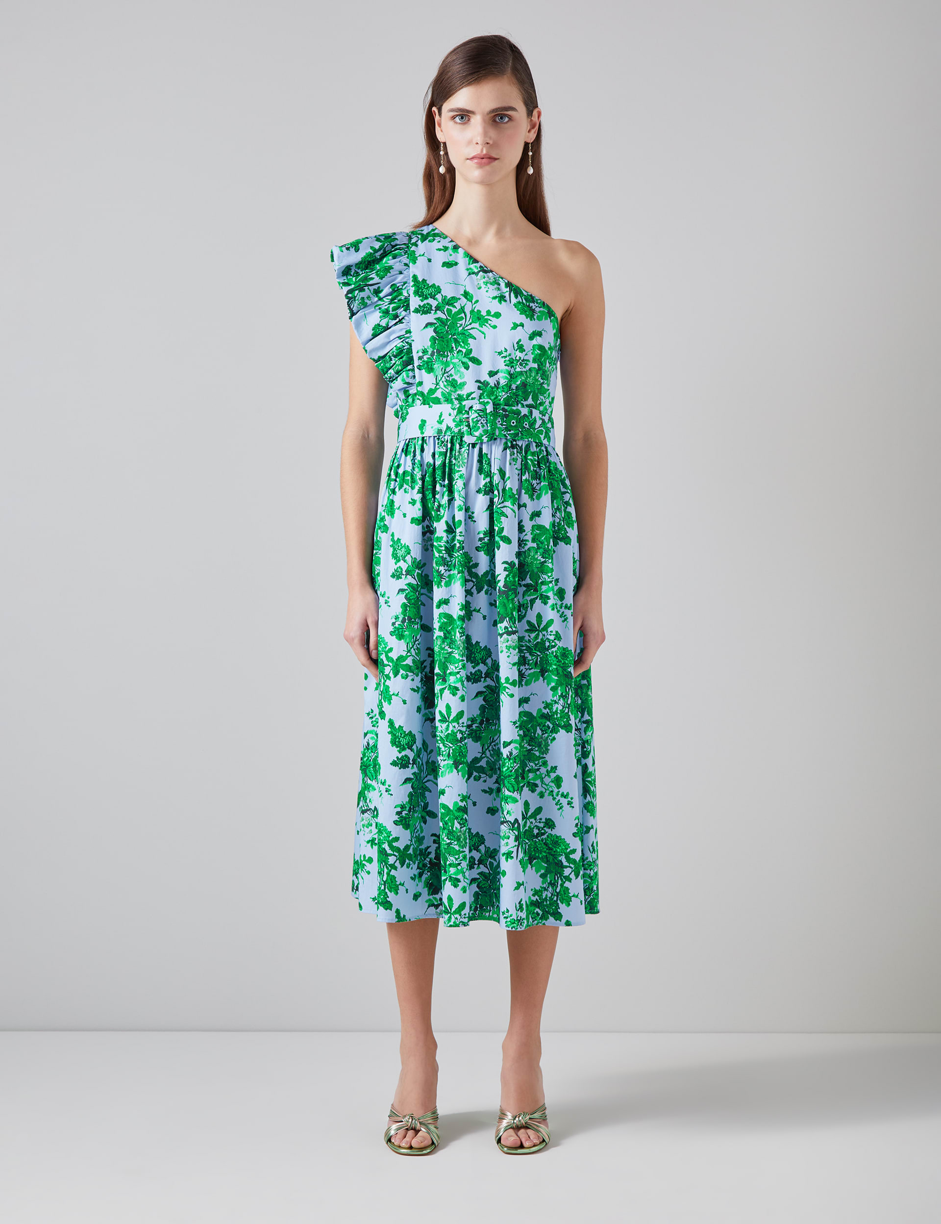 Pure Cotton Floral One Shoulder Midi Dress | LK BENNETT | M&S