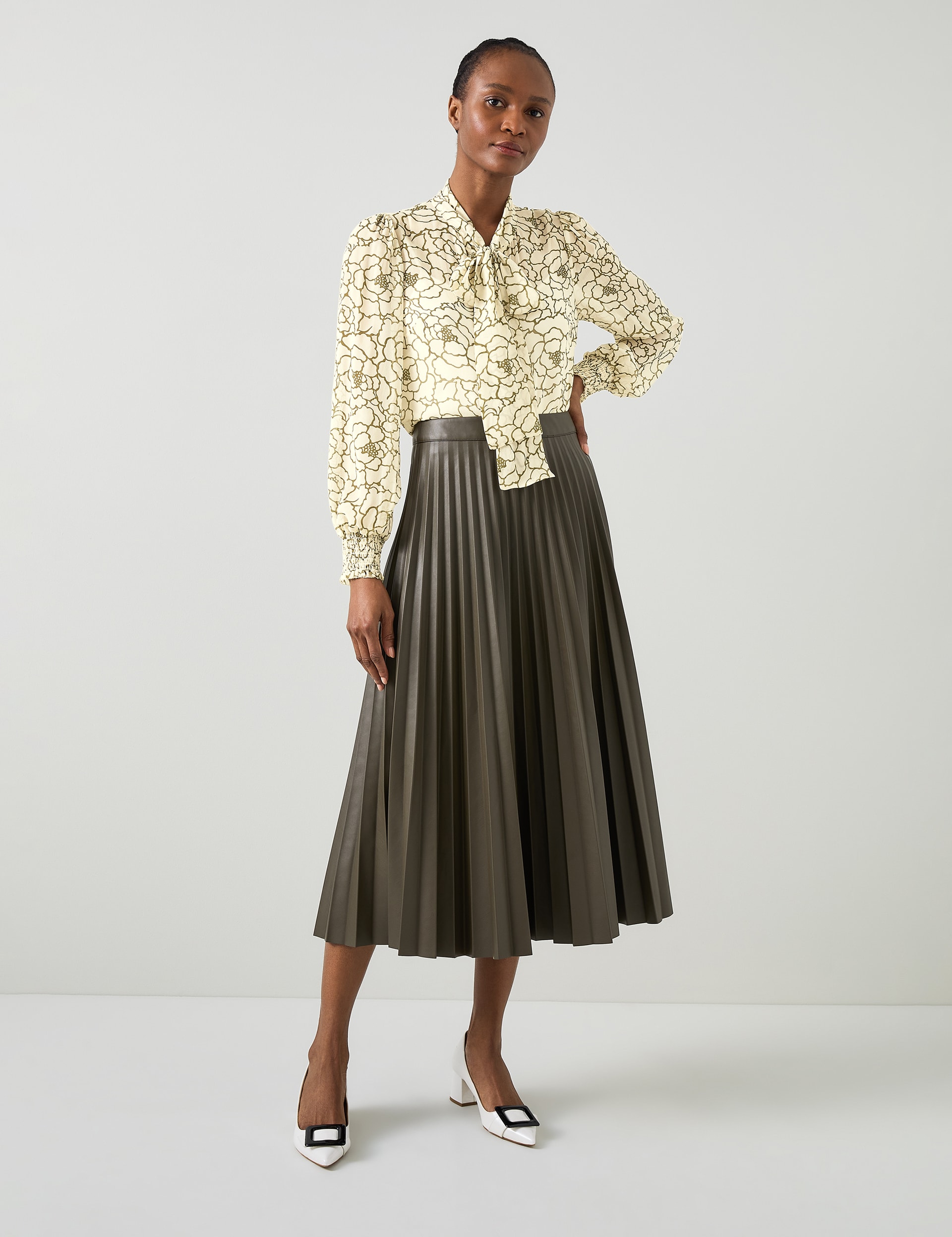 LK Bennett romantic Pure Silk floral tiered skirt mauve & black Uk10 SN002