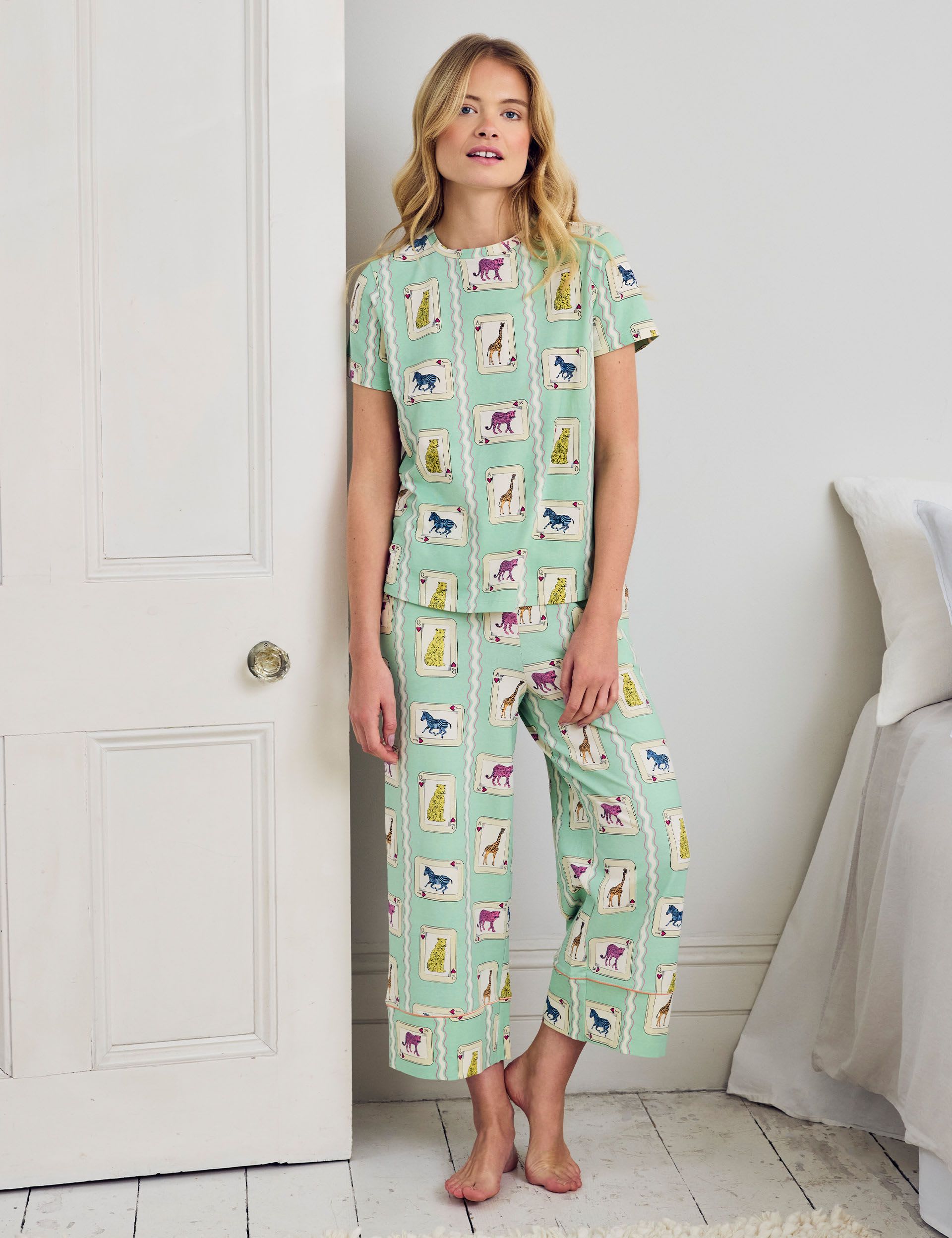 Cotton Rich Playing Card Animals Print Long Pyjama Set | Chelsea Peers ...
