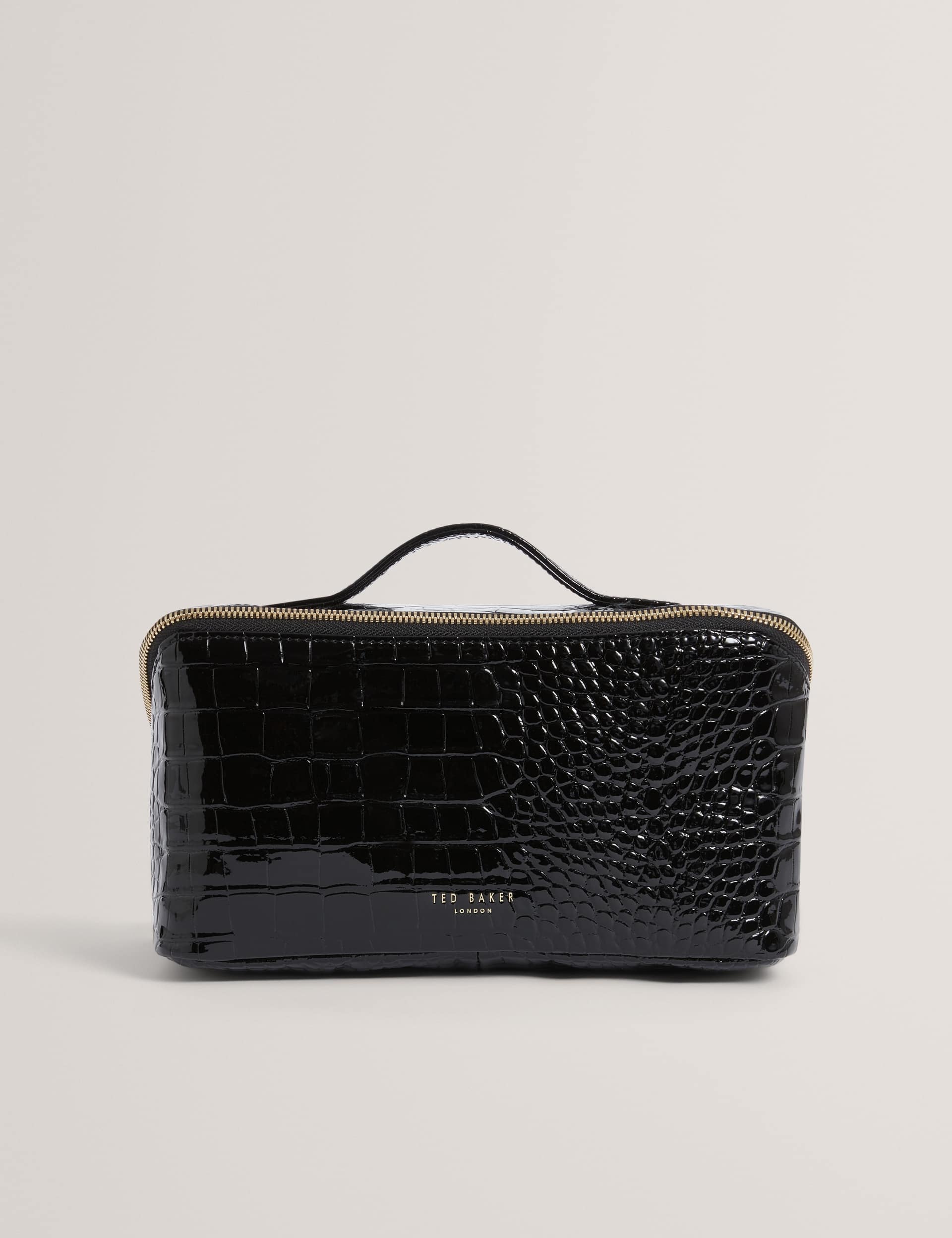 Faux Leather Patent Croc Effect Makeup Bag