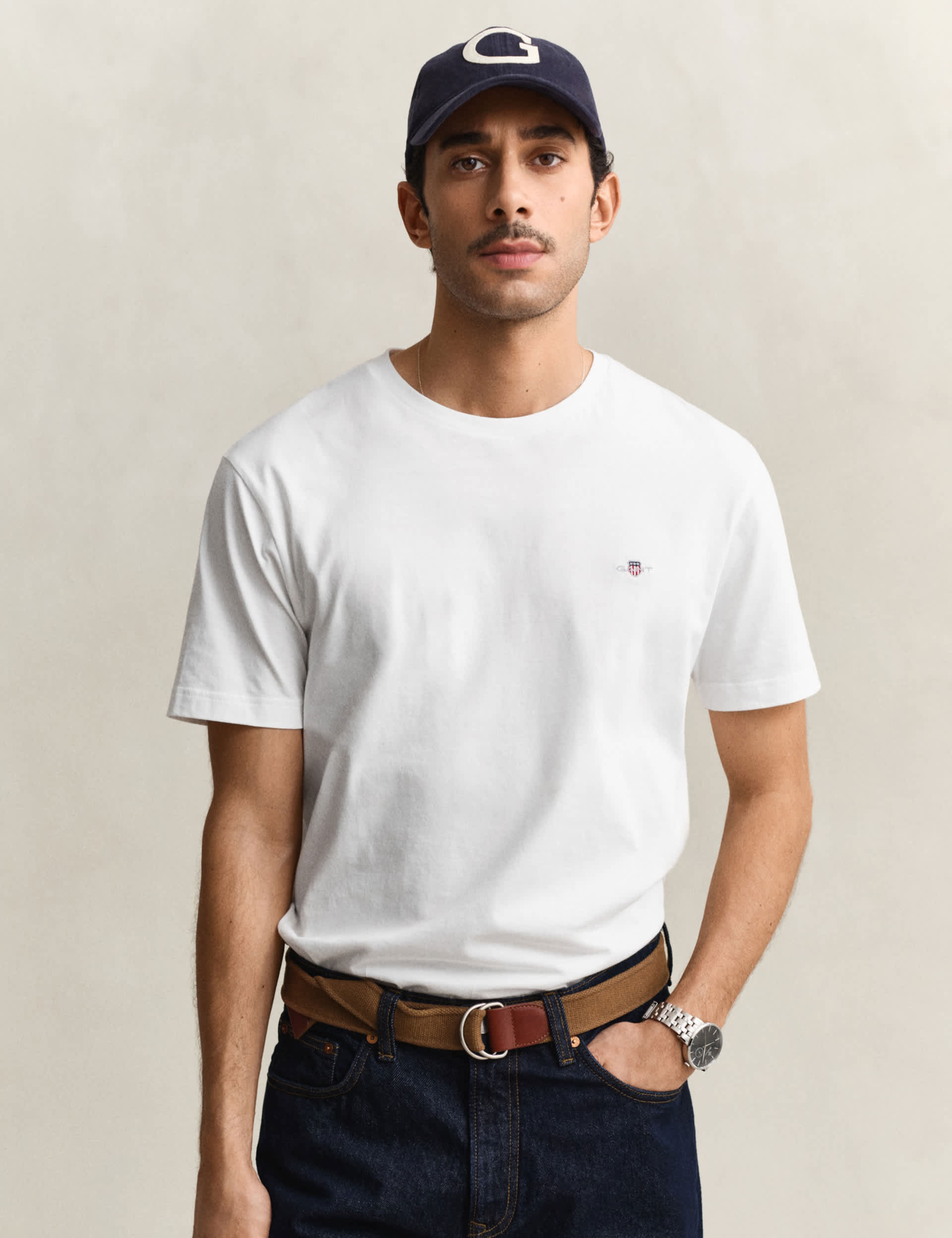Gant Men Green Solid Pure Cotton Round Neck T Shirt