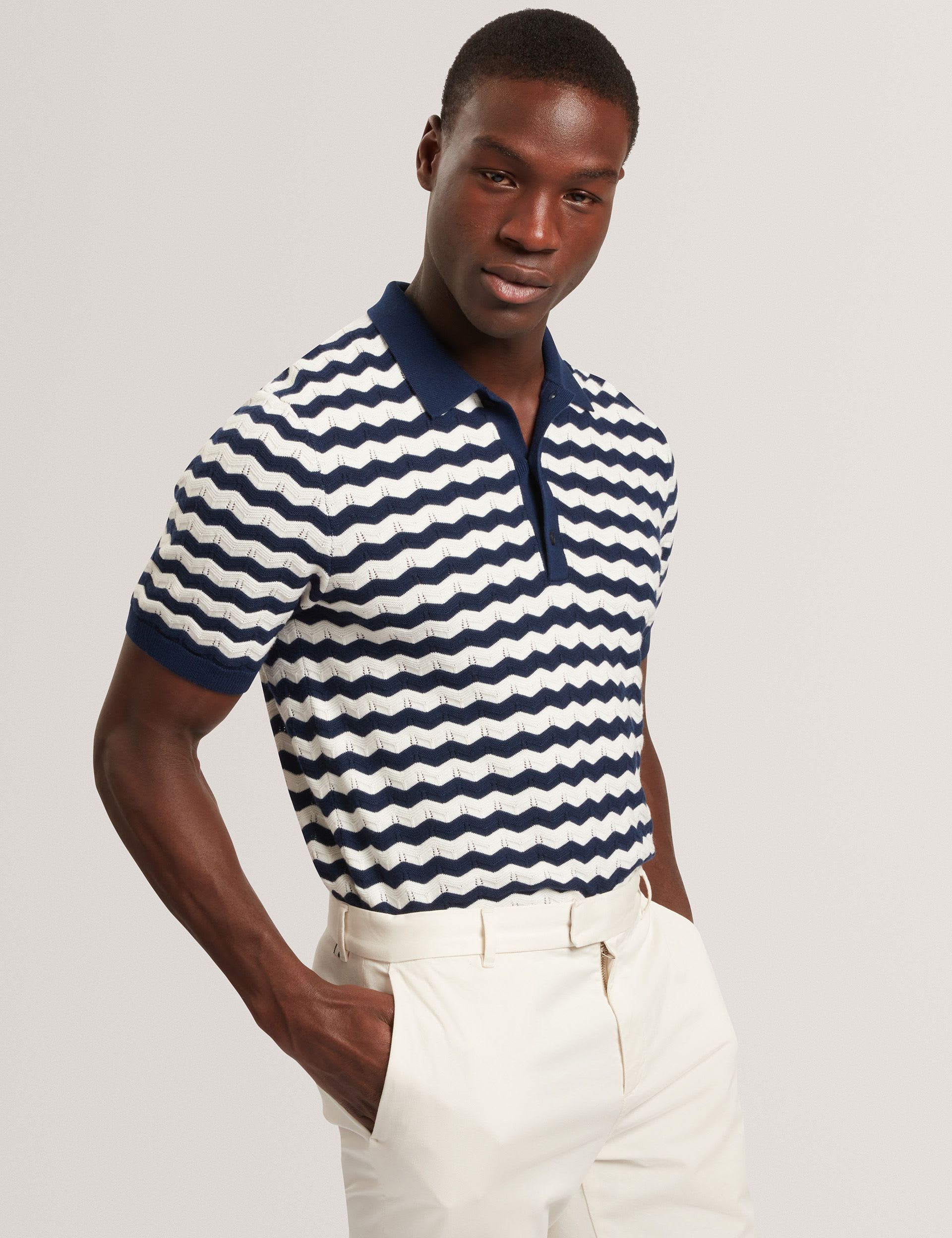 b*o様 ERNEST W. BAKER PIN STRIPE POLO Navy Blue and White Striped Polo Shirt | Holderness & Bourne トップス