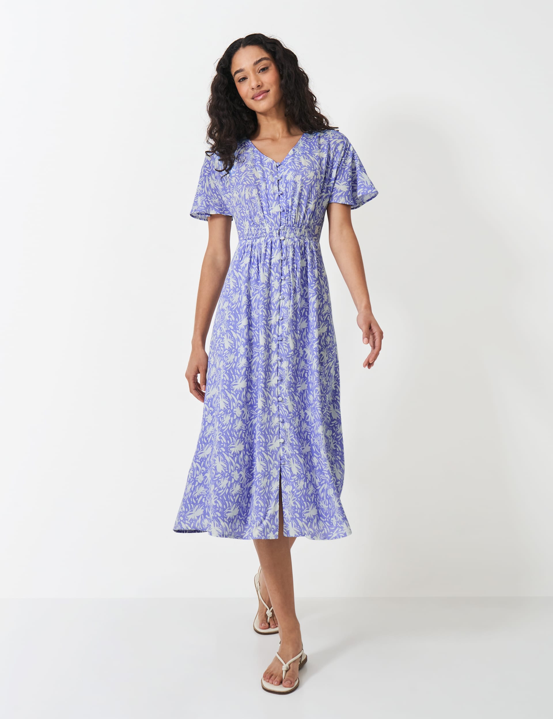 Floral V-Neck Shirred Detail Midi Tea Dress | Crew Clothing | M&S