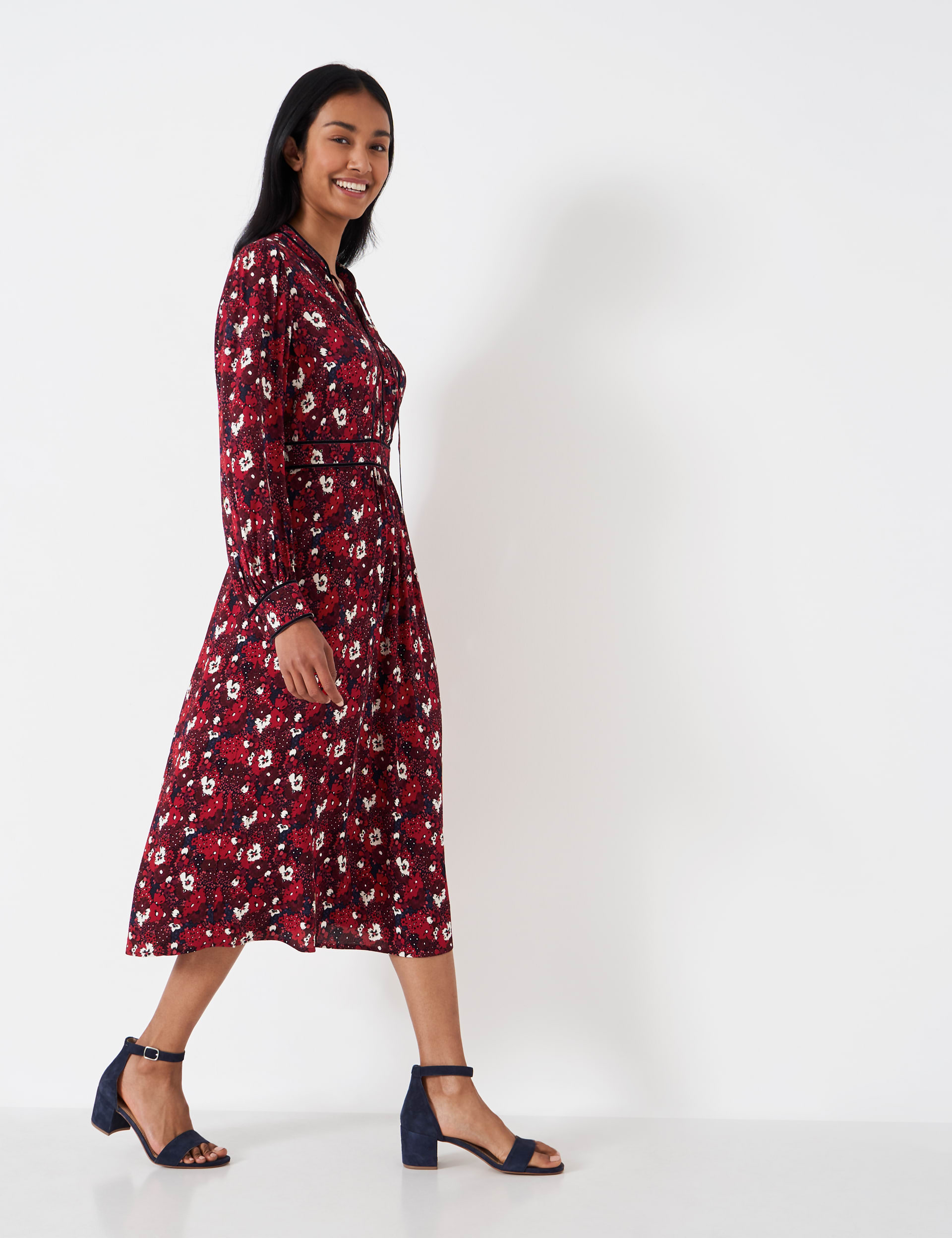 Floral V-Neck Midi Waisted Dress | Crew Clothing | M&S