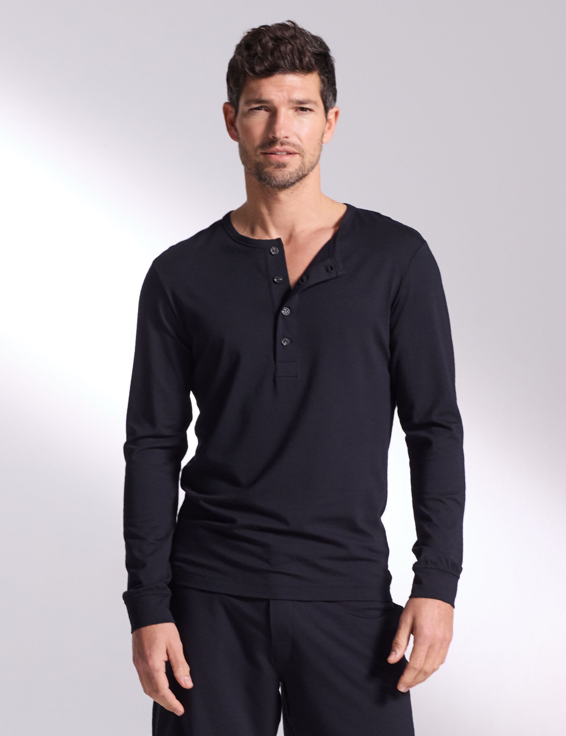 Premium Cotton Modal Long Sleeve Henley Pyjama Top by David Gandy ...
