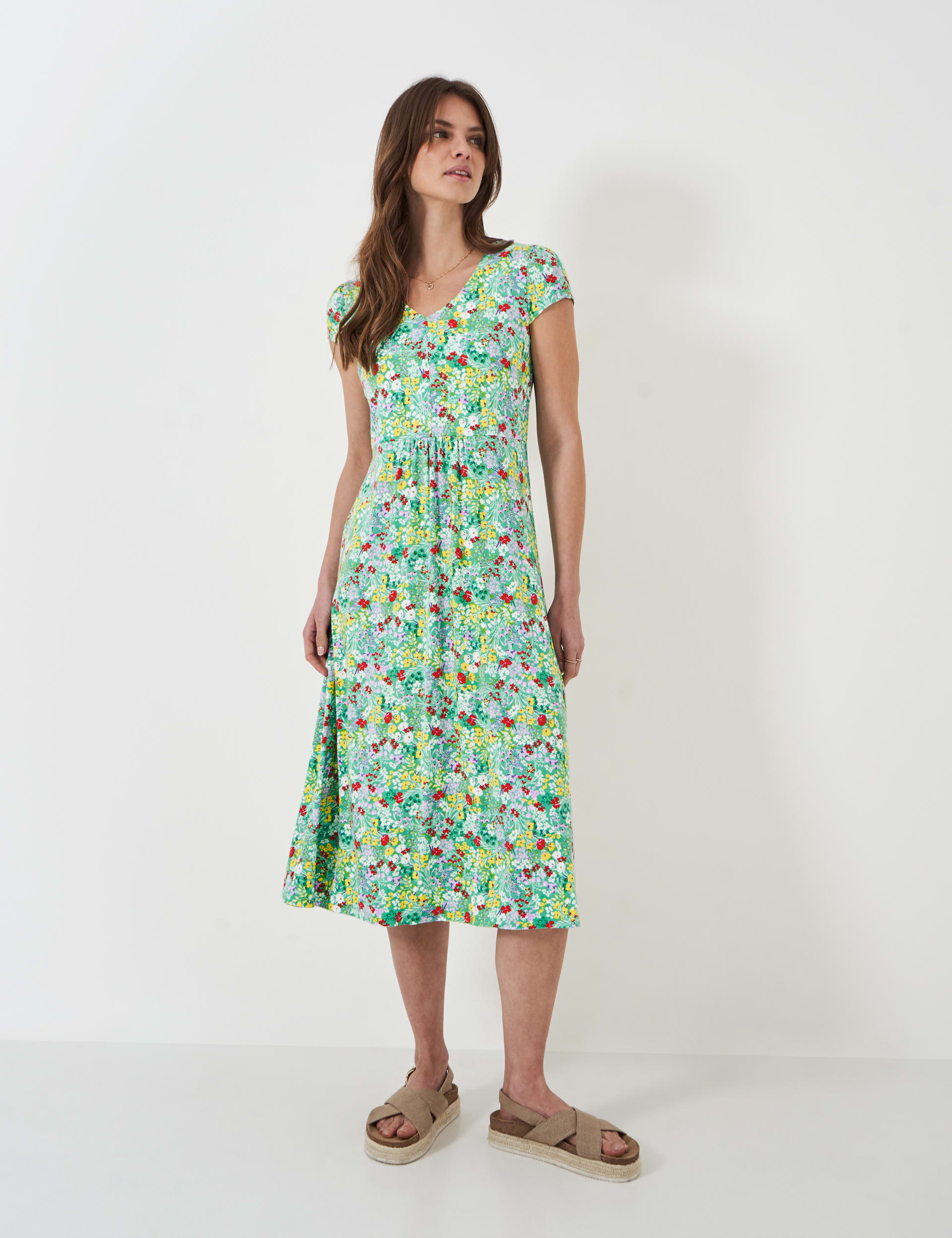 Jersey Floral V-Neck Midi Tea Dress | Crew Clothing | M&S