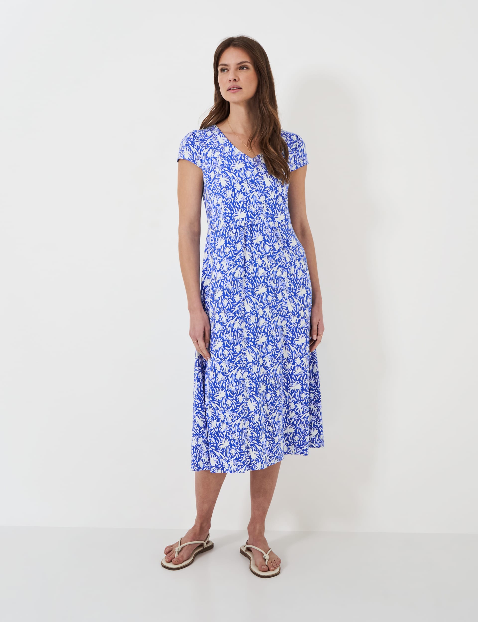 Jersey Floral V-Neck Midi Tea Dress | Crew Clothing | M&S