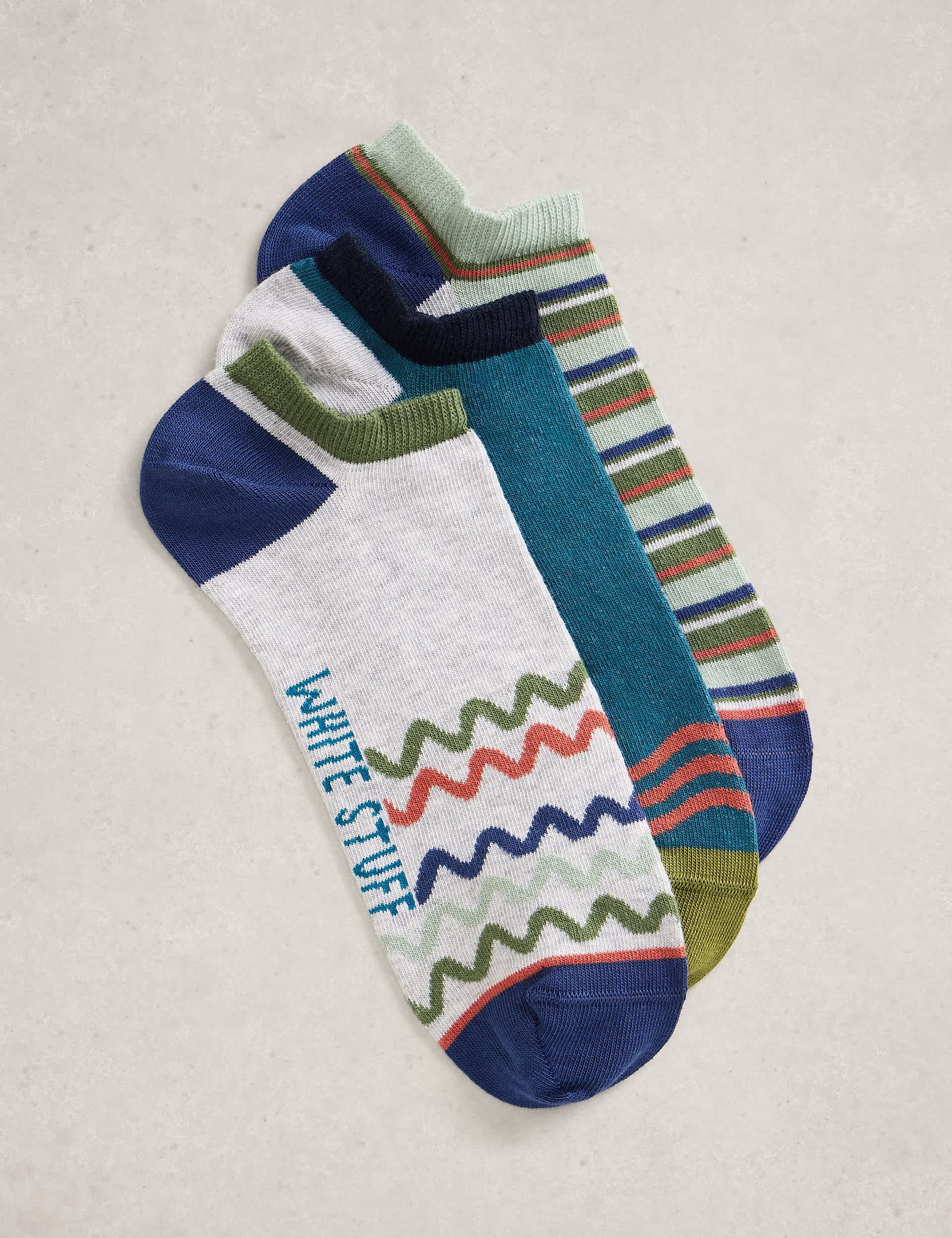 3 Pack Patterned Cotton Rich Trainer Socks | White Stuff | M&S