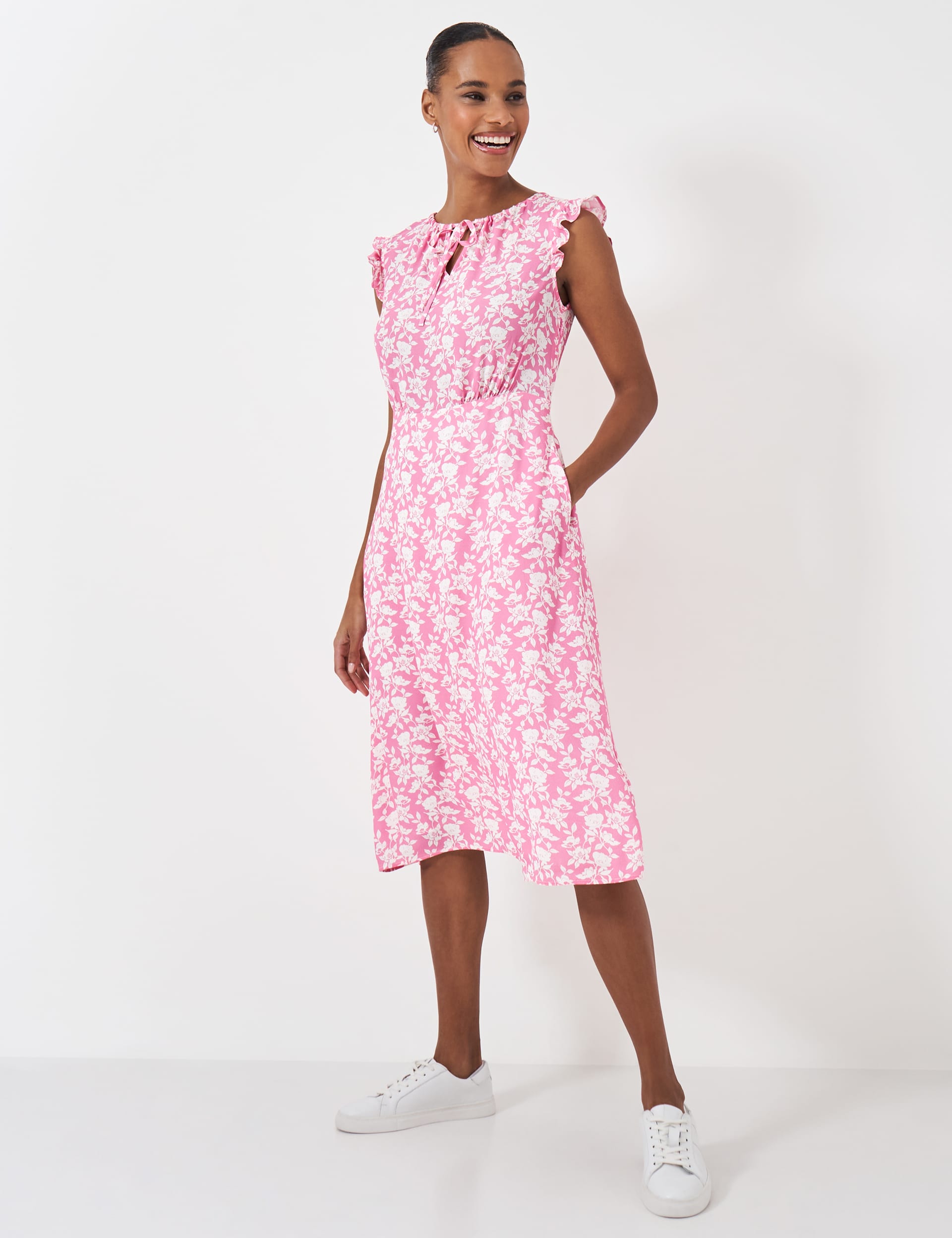 Floral Tie Neck Cap Sleeve Dress (MWBT) T