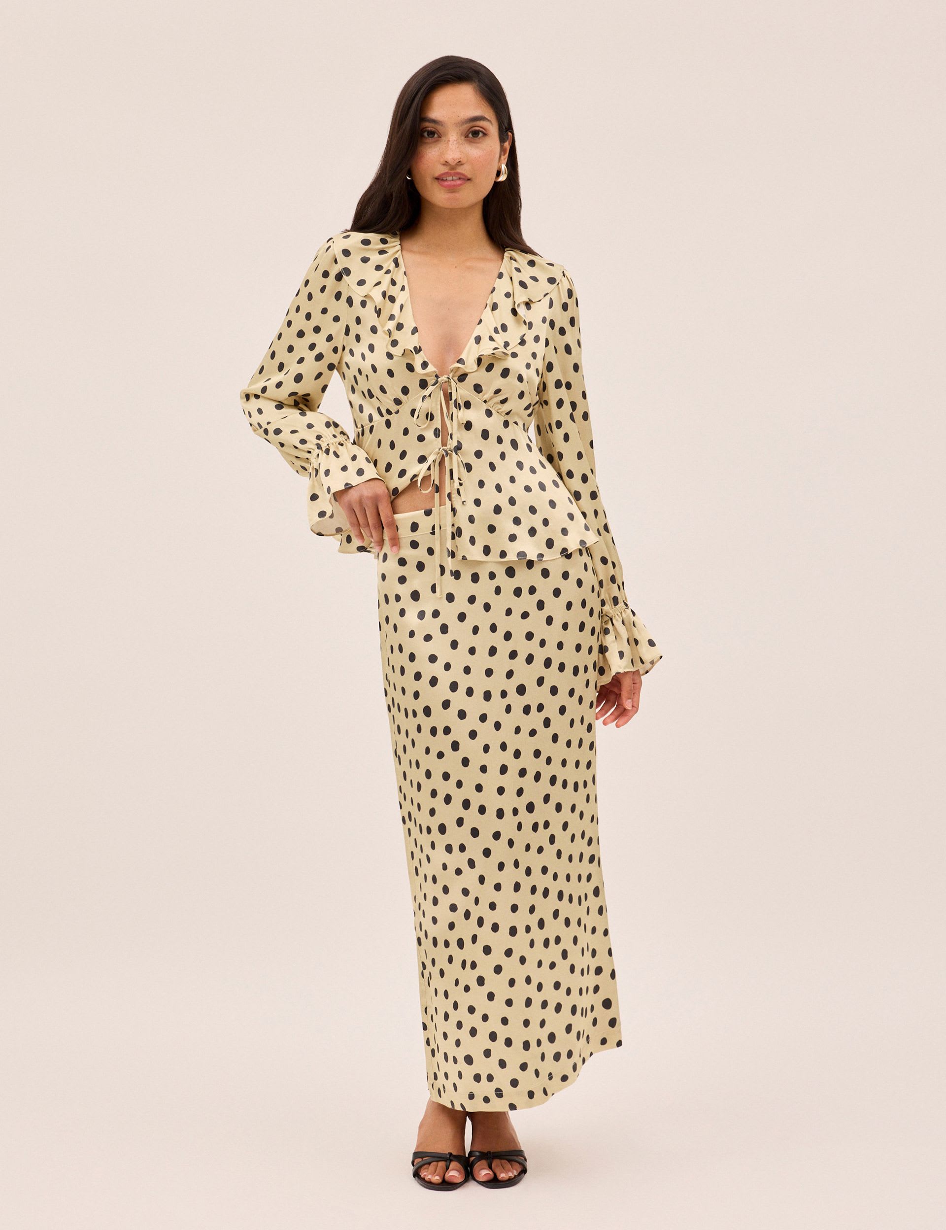 Satin Polka Dot Midi Skirt main image 1