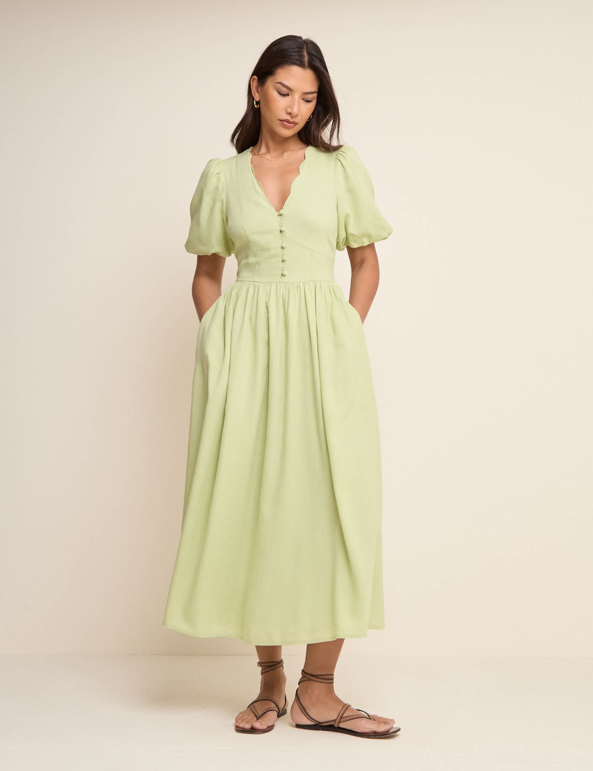 Lyocell Rich V-Neck Midi Dress With Linen | Nobody's Child | M&S