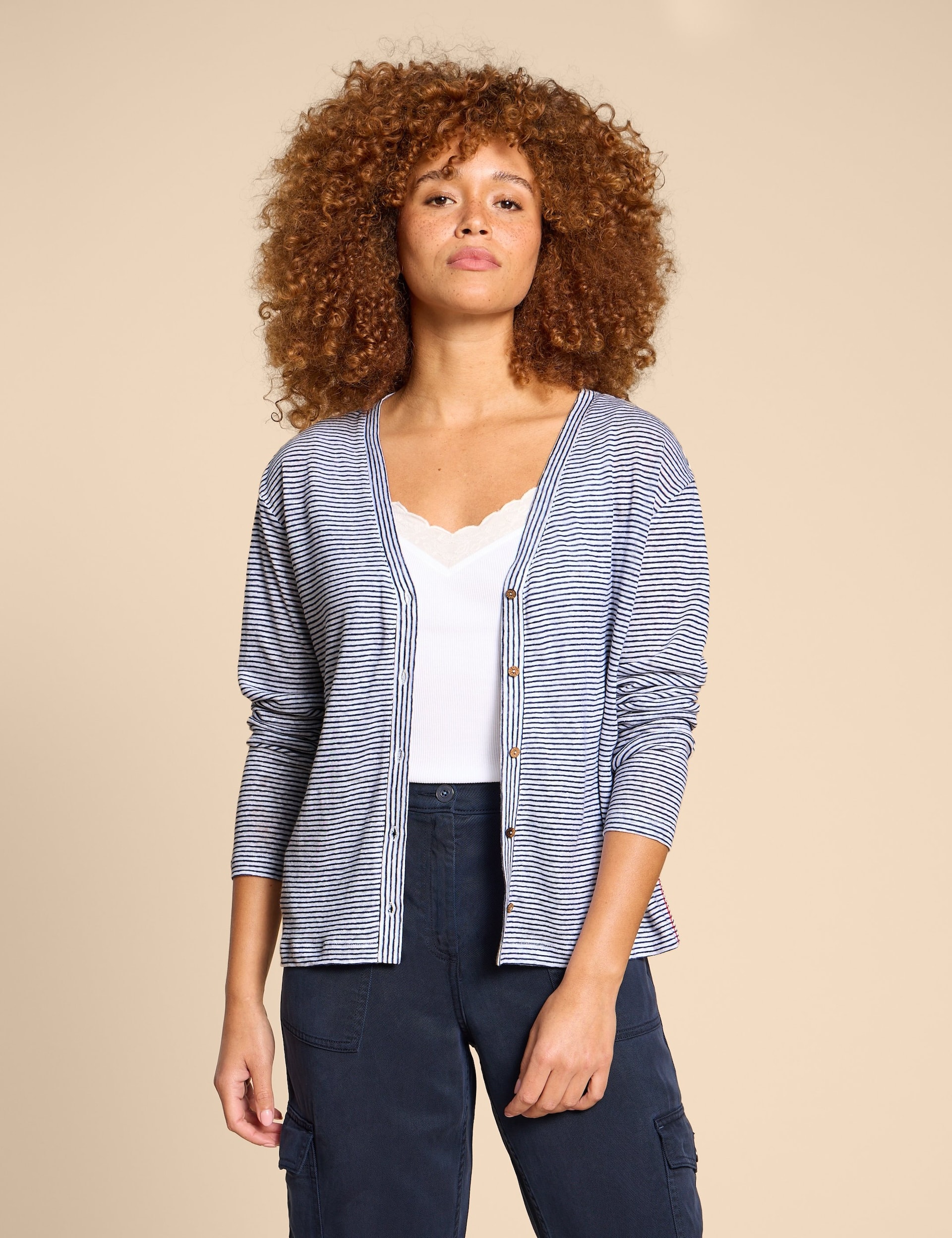 Pure Linen Striped Button Through Cardigan | White Stuff | M&S