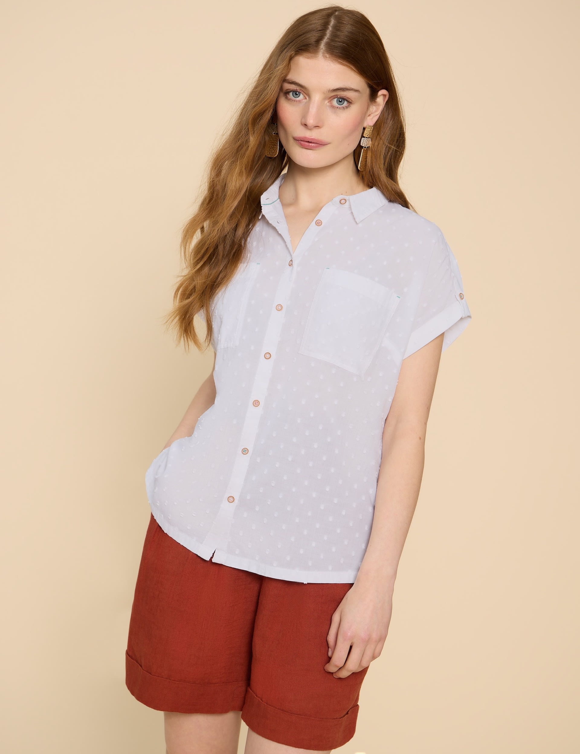 100% cotton button shirt soft textured with knot and cropped cuffed detail white ,,, M ... main image 0