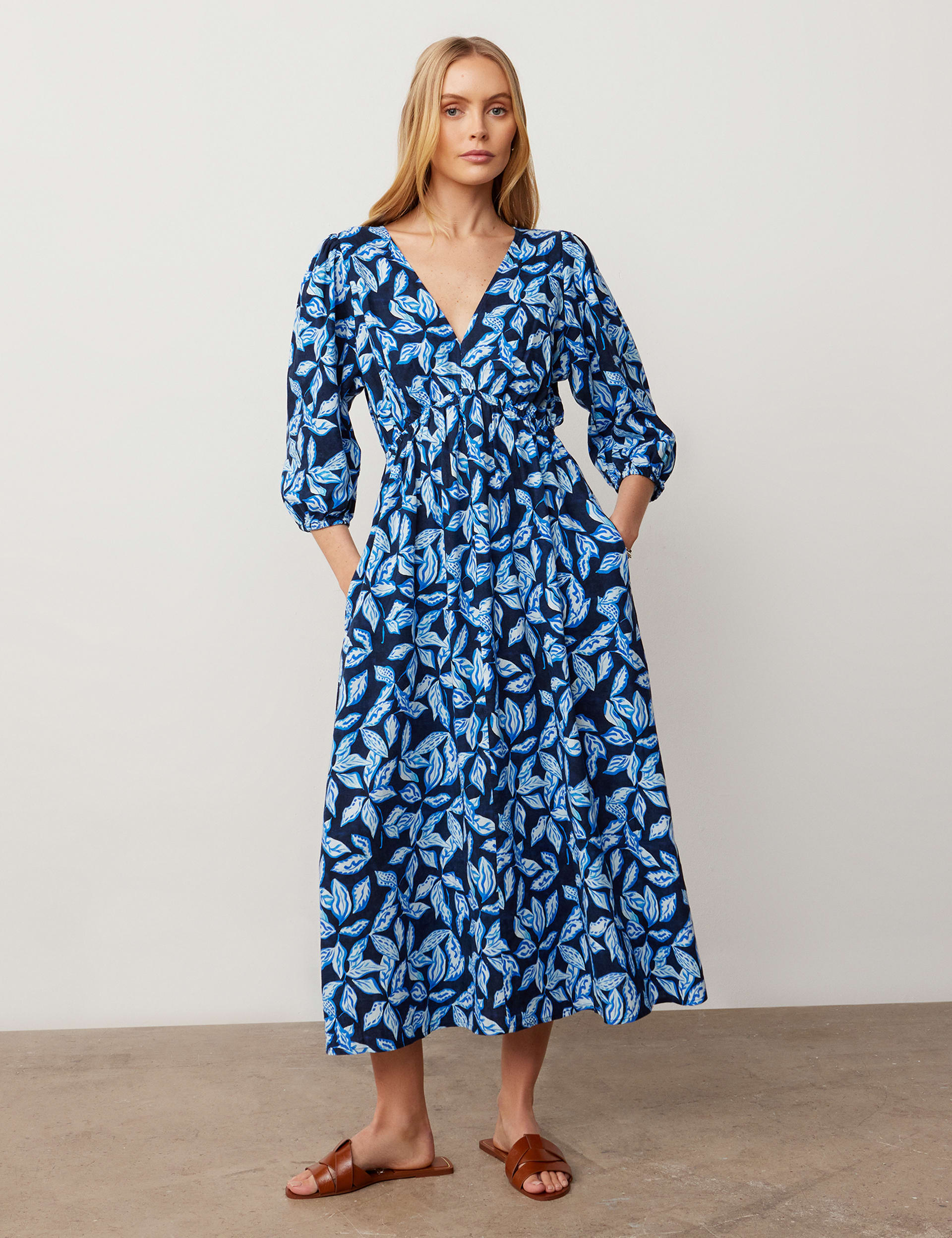 Linen Blend Floral V-Neck Midaxi Smock Dress | Finery London | M&S