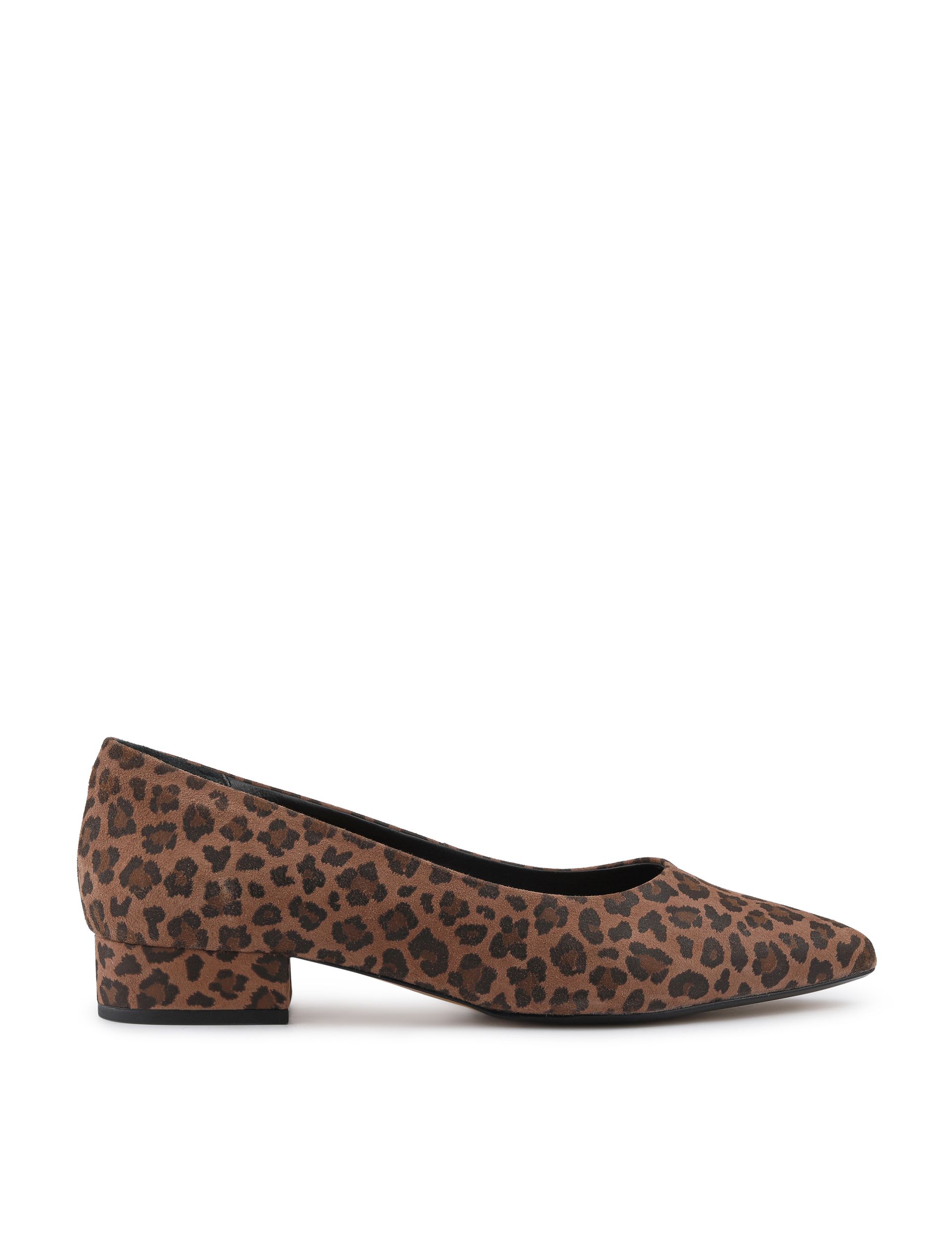 Leather Block Heel Pointed Court Shoes