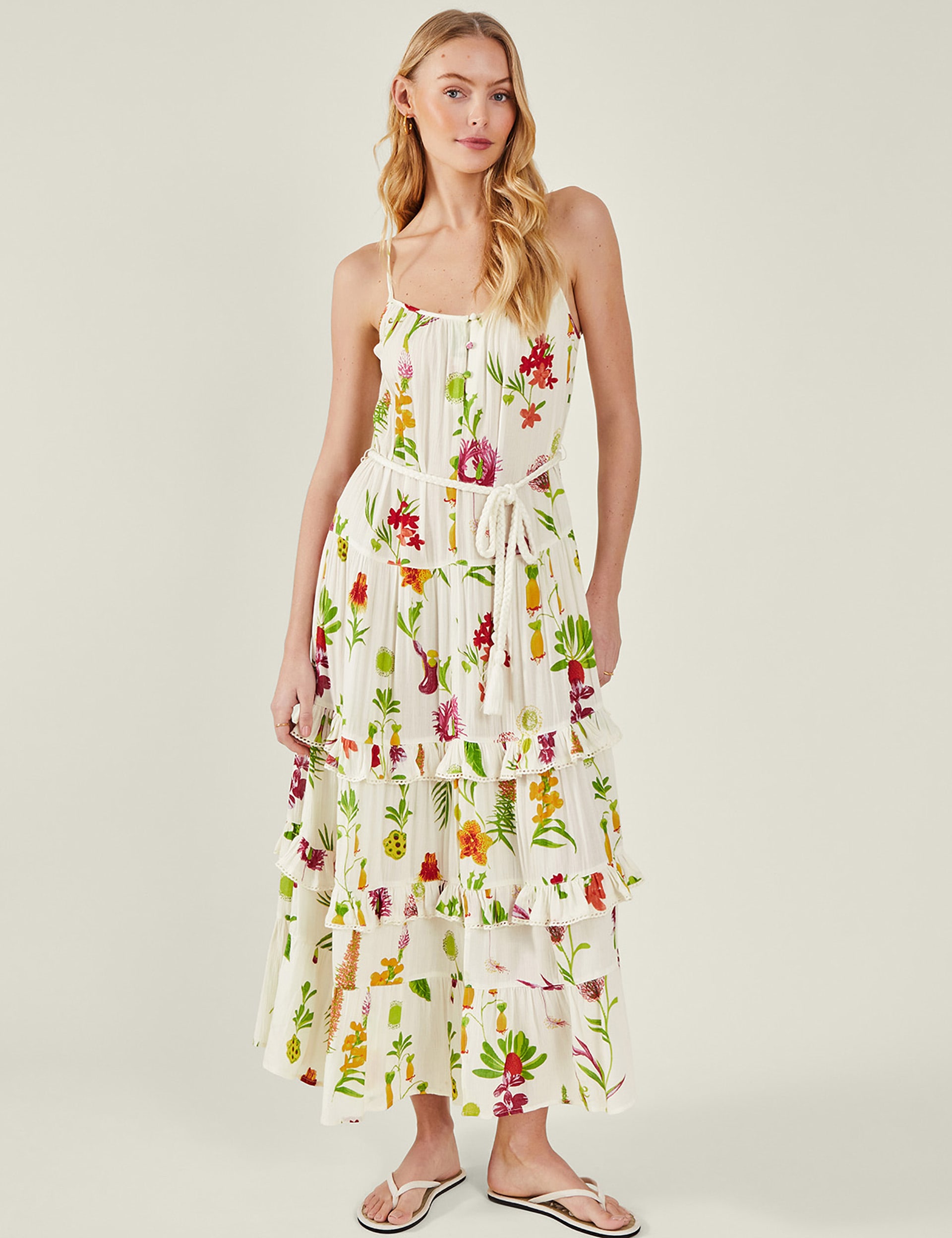 Floral Strappy Tie Waist Maxi Tiered Dress | ACCESSORIZE | M&S