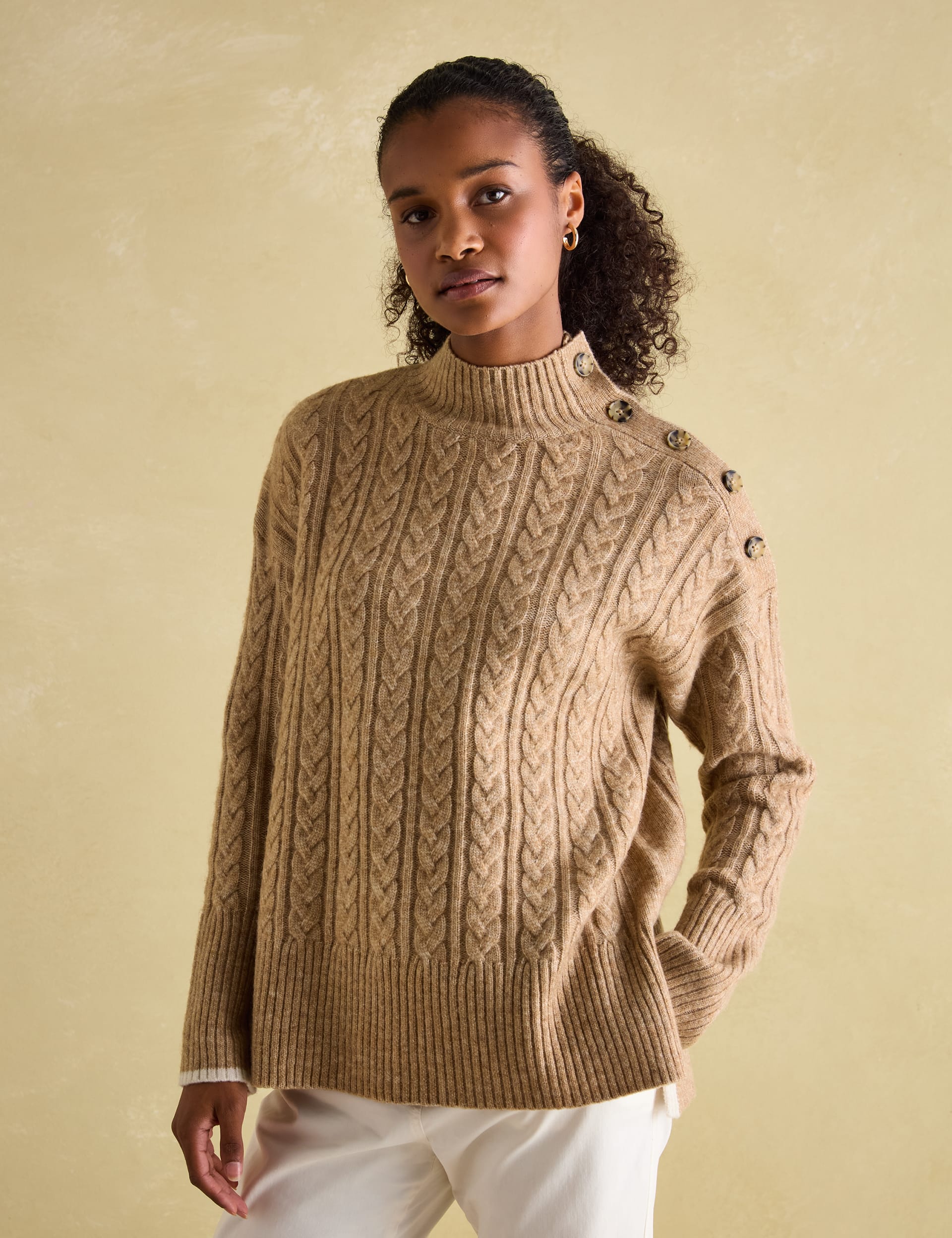 Mango High Neck Cable Knit Jumper in Green | UK