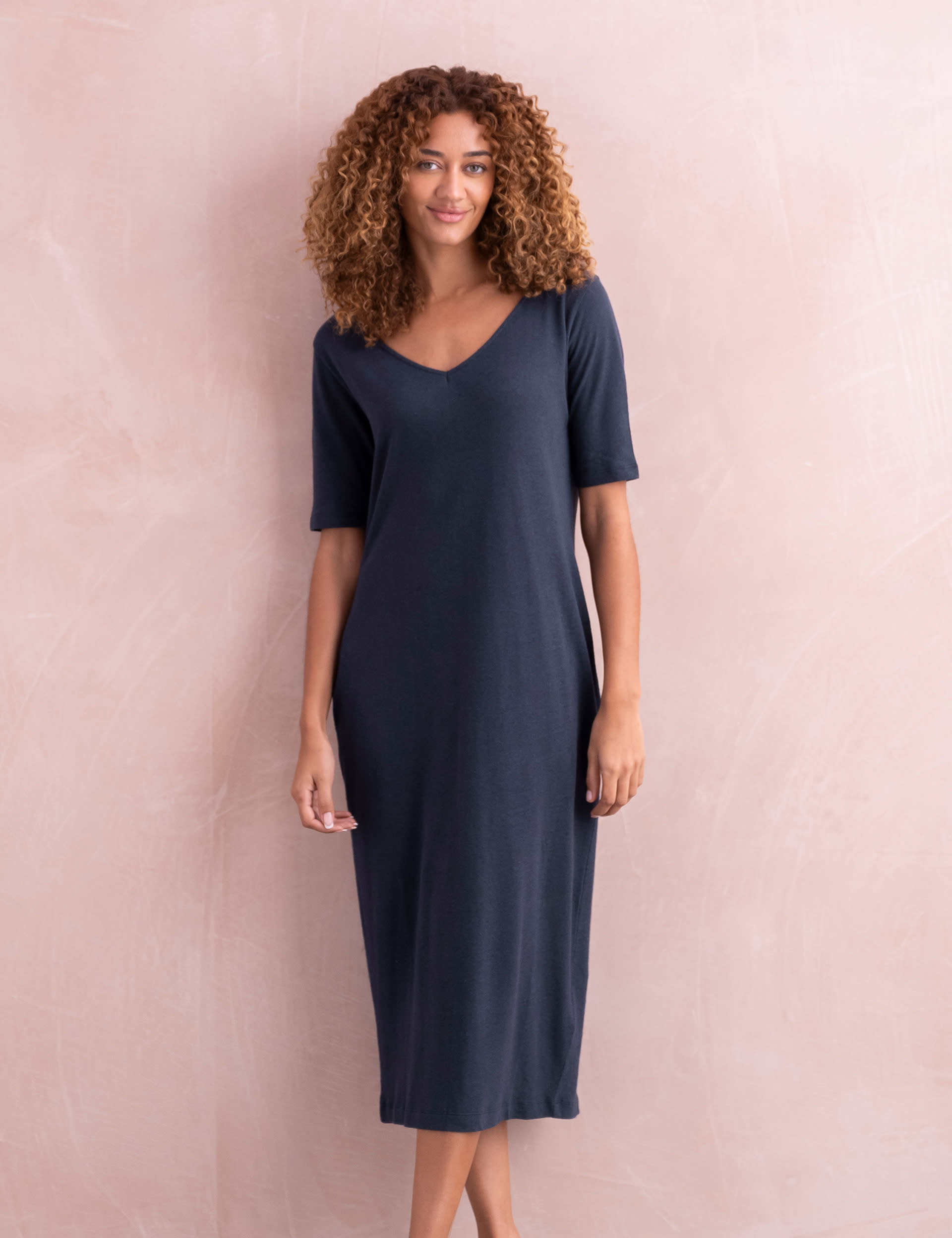 V-Neck Shift Dress With Side Buttons in White  Linen