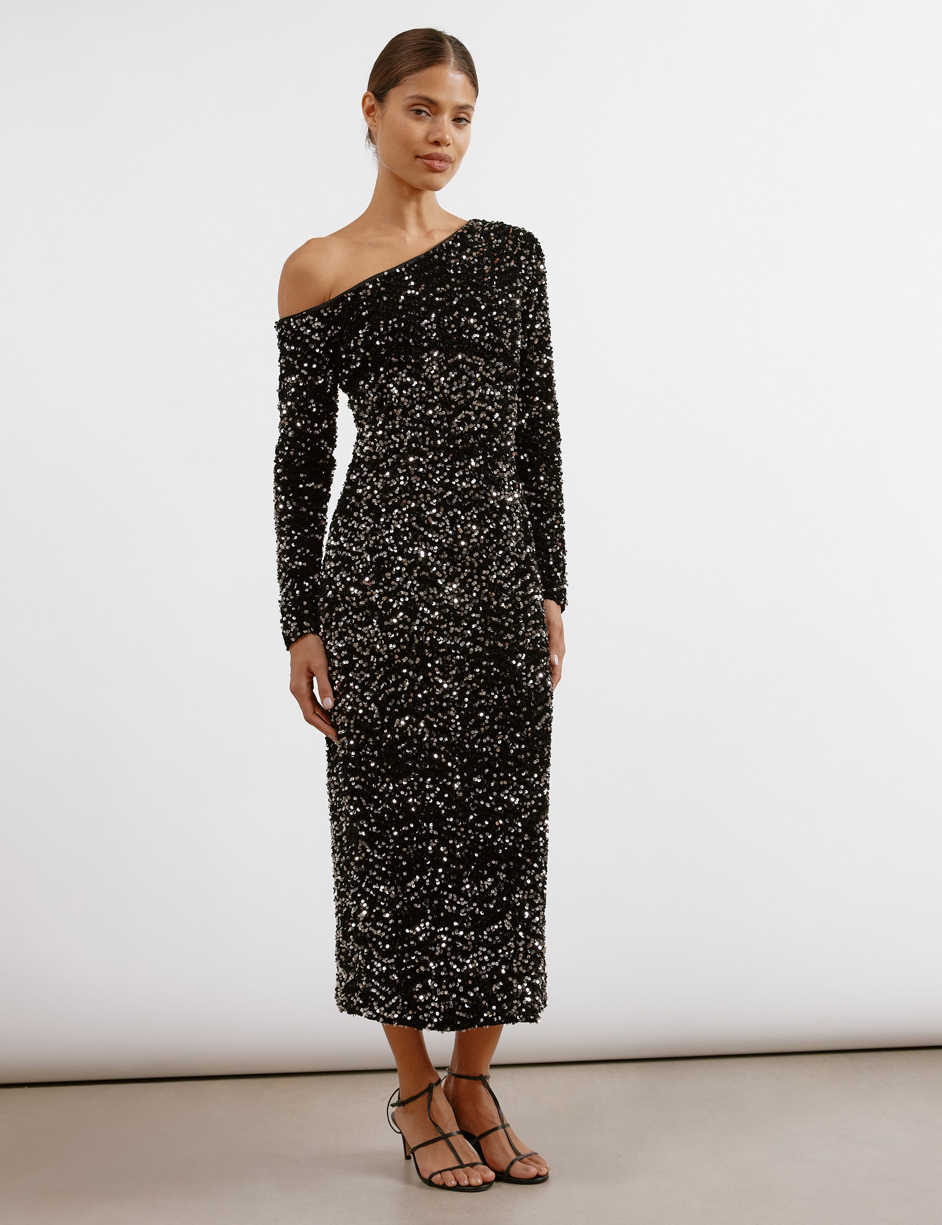 Contrast Sequin One Shoulder Sleeveless Dress (MWBT) T