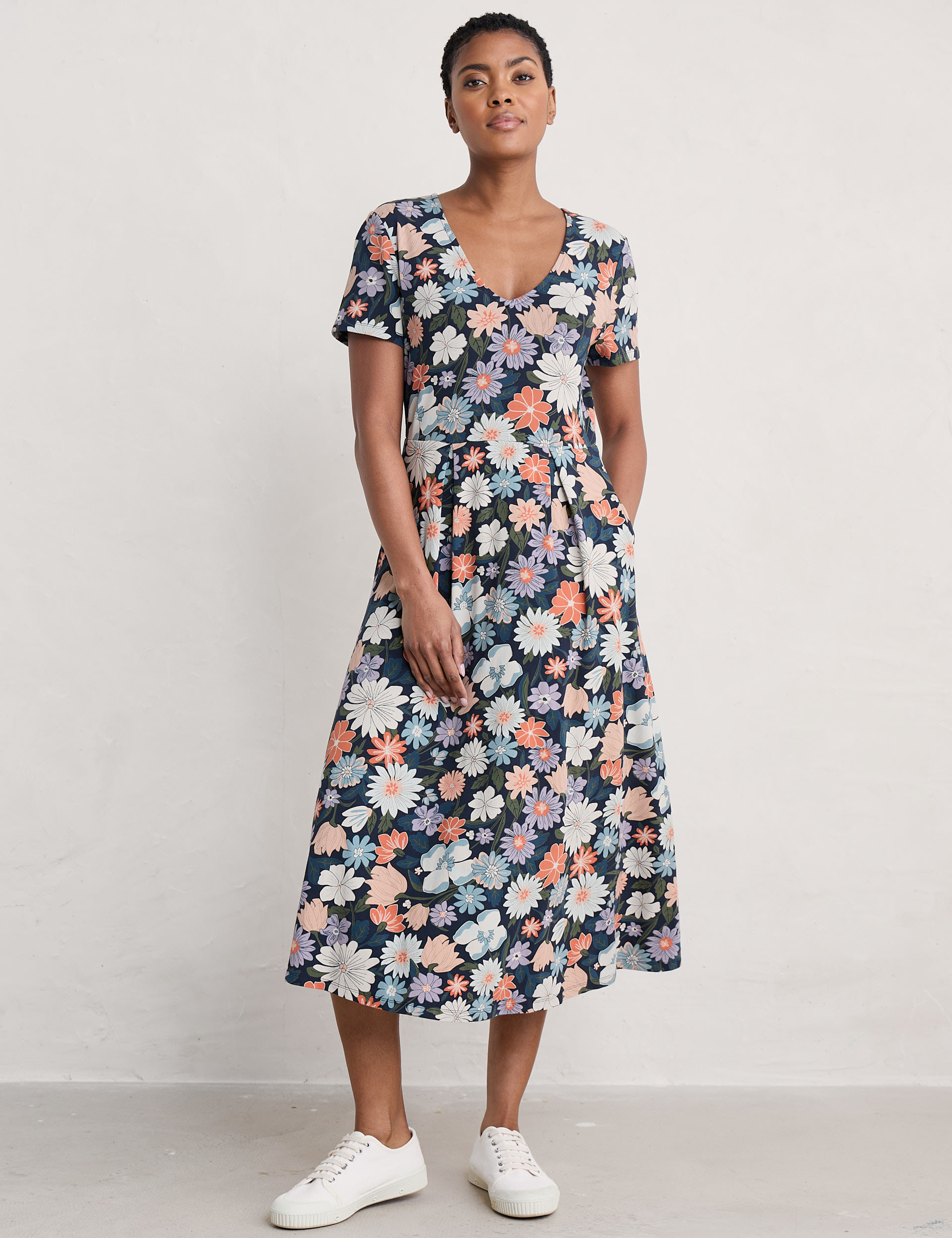 Jersey Floral V-Neck Midi Waisted Dress | Seasalt Cornwall | M&S