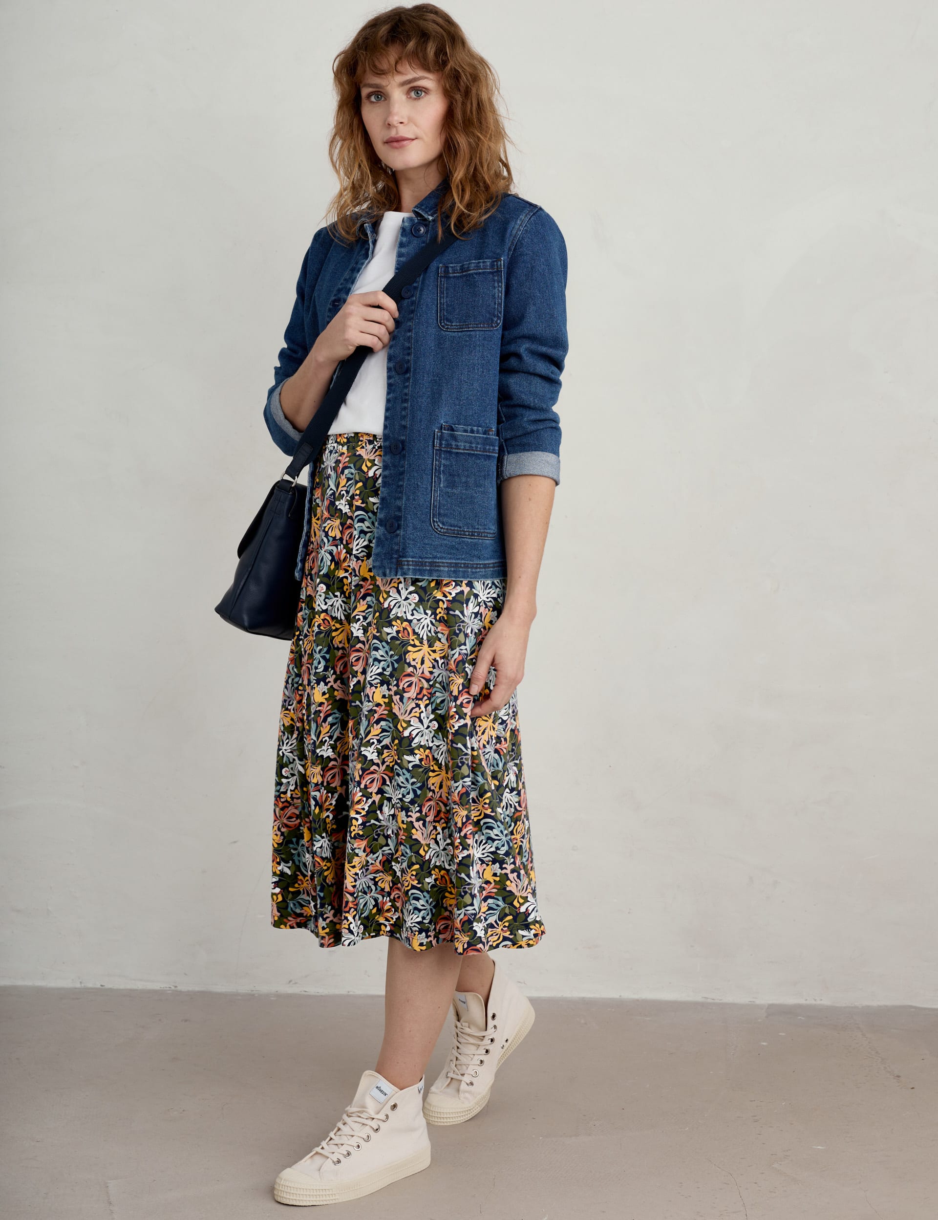 Cotton Rich Floral Midi A-Line Skirt | Seasalt Cornwall | M&S