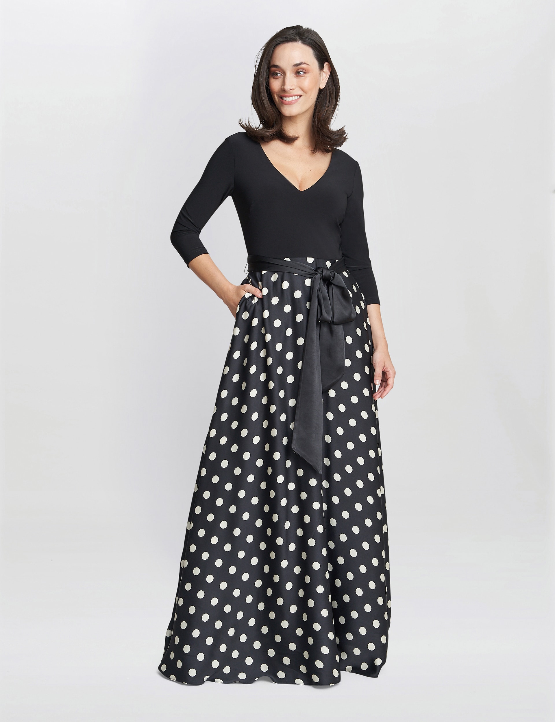 Polka Dot V-Neck Maxi Two Pieces Set