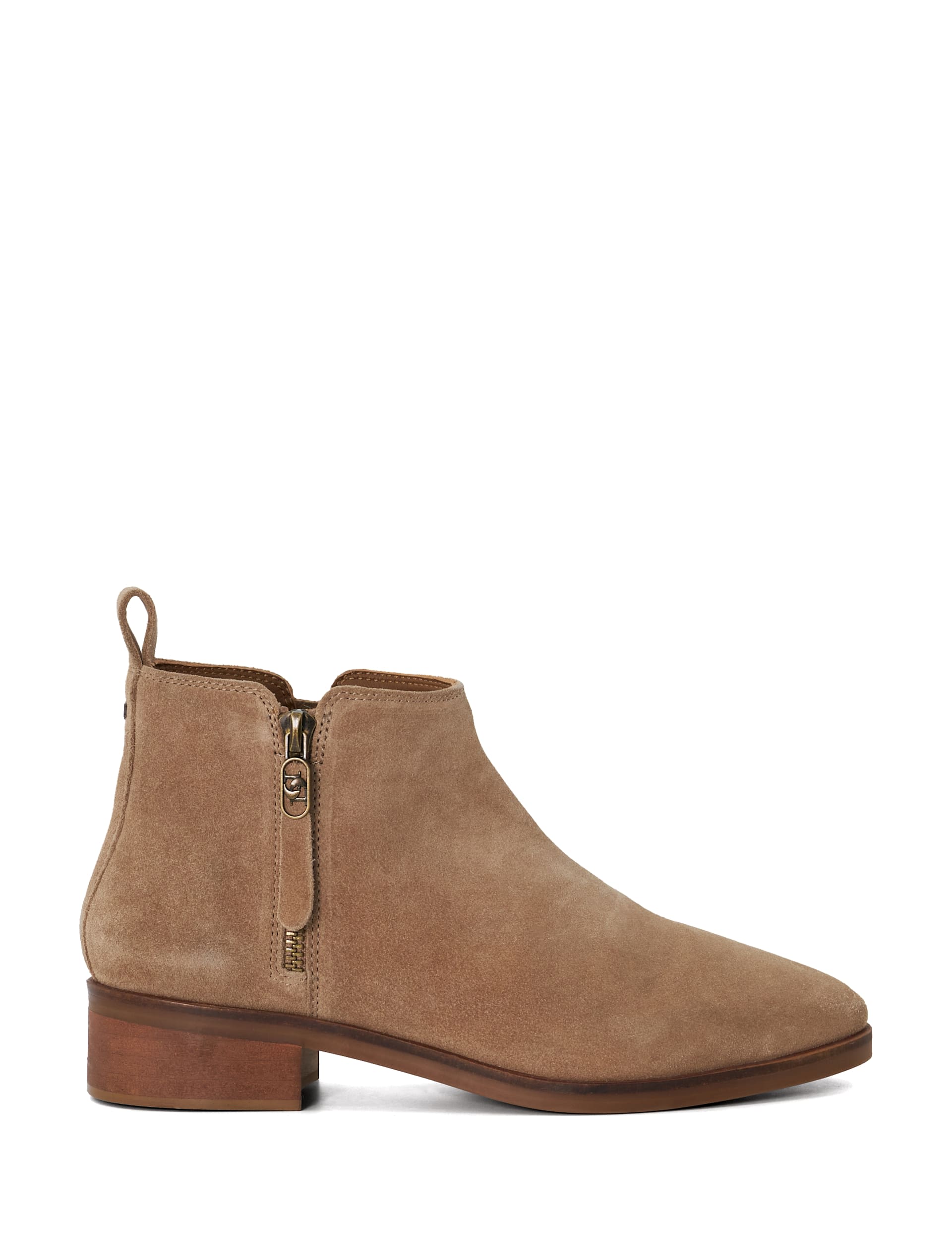 Suede Ankle Boots with Metallic Toe Cap and Block Heels