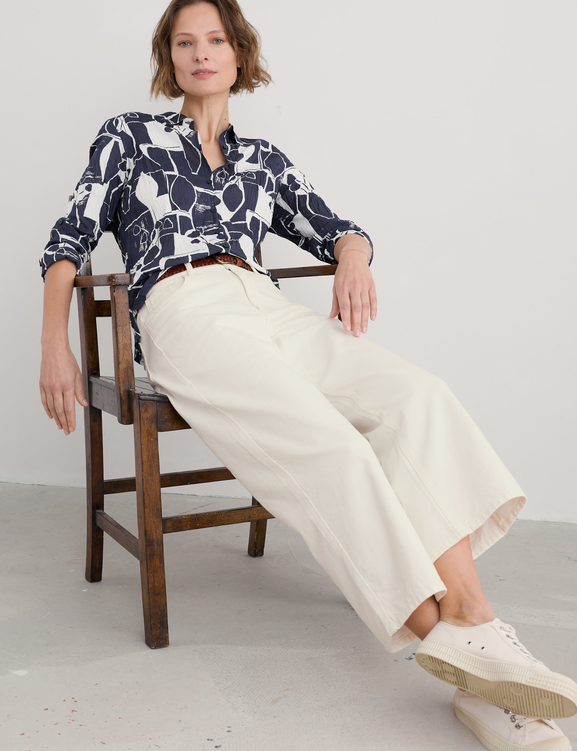 Abstract Print Button Collared Shirt