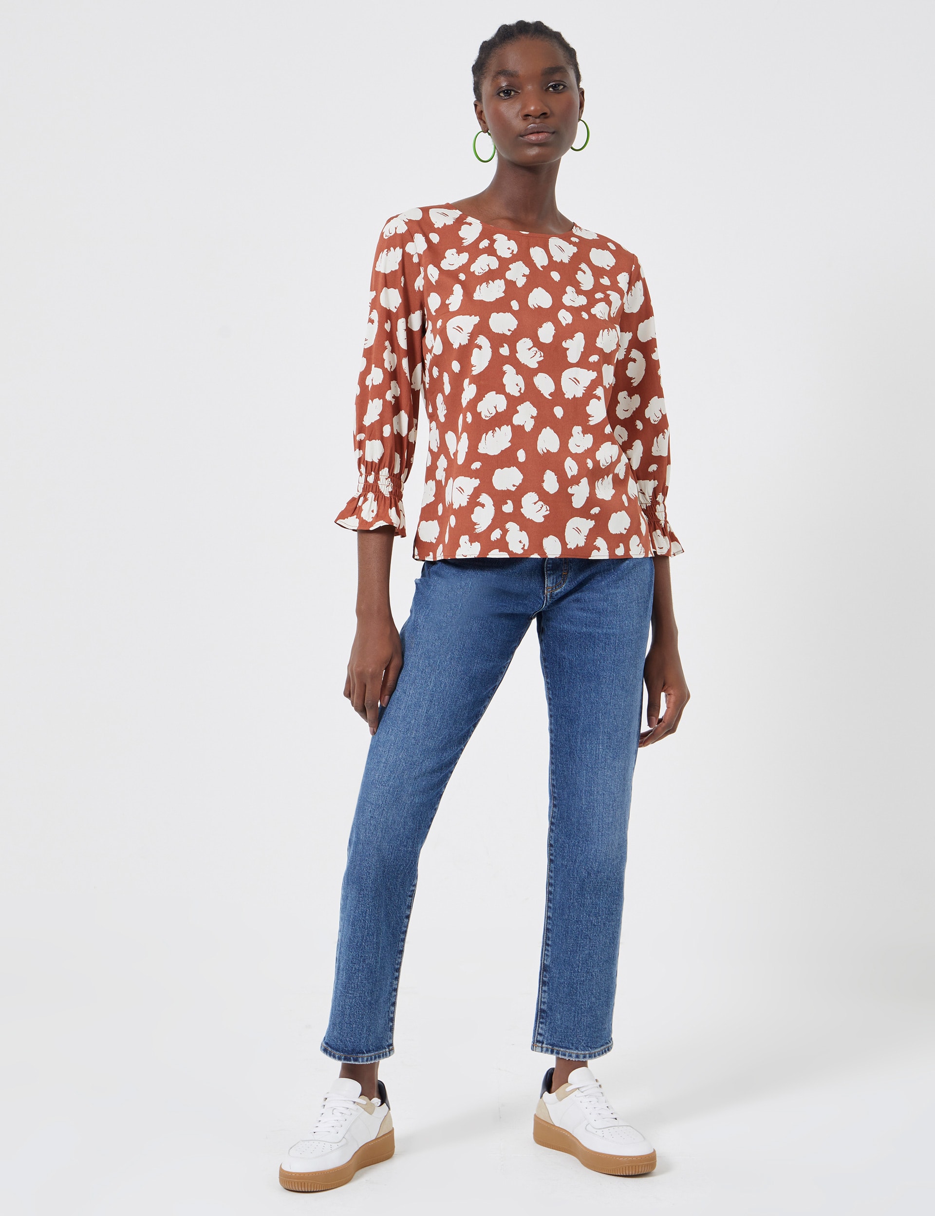 Printed Round Neck 3/4 Sleeve Top | French Connection | M&S