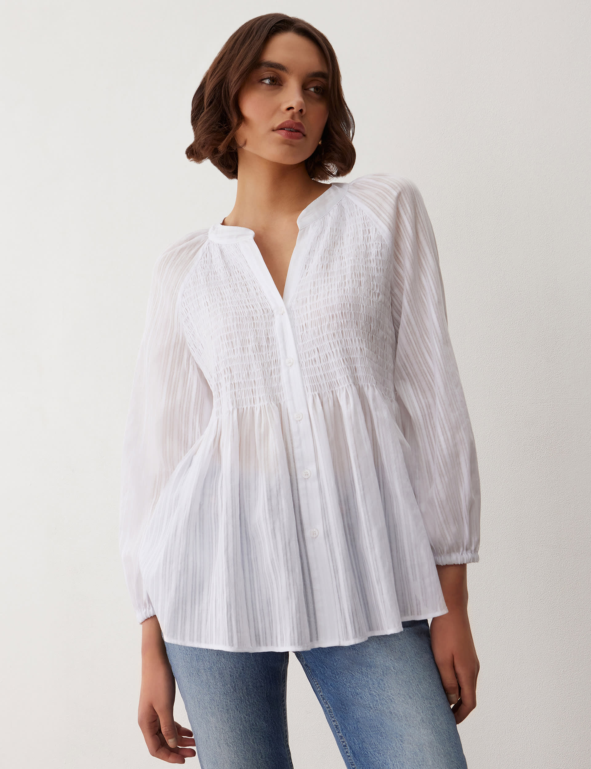 Pure Cotton Striped Shirred Blouse | Finery London | M&S