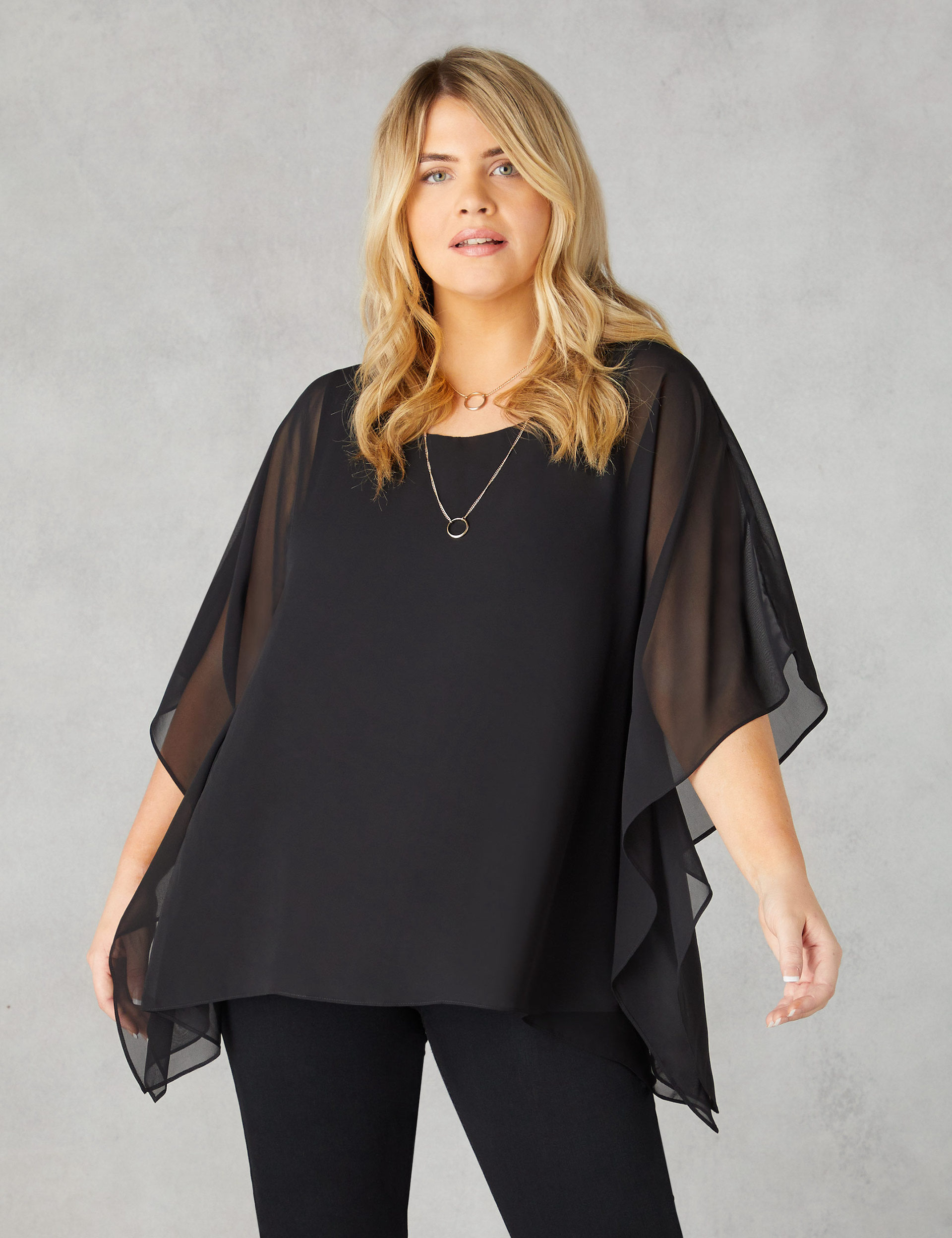 Round Neck Relaxed Hanky Hem Overlay Top | Live Unlimited London | M&S