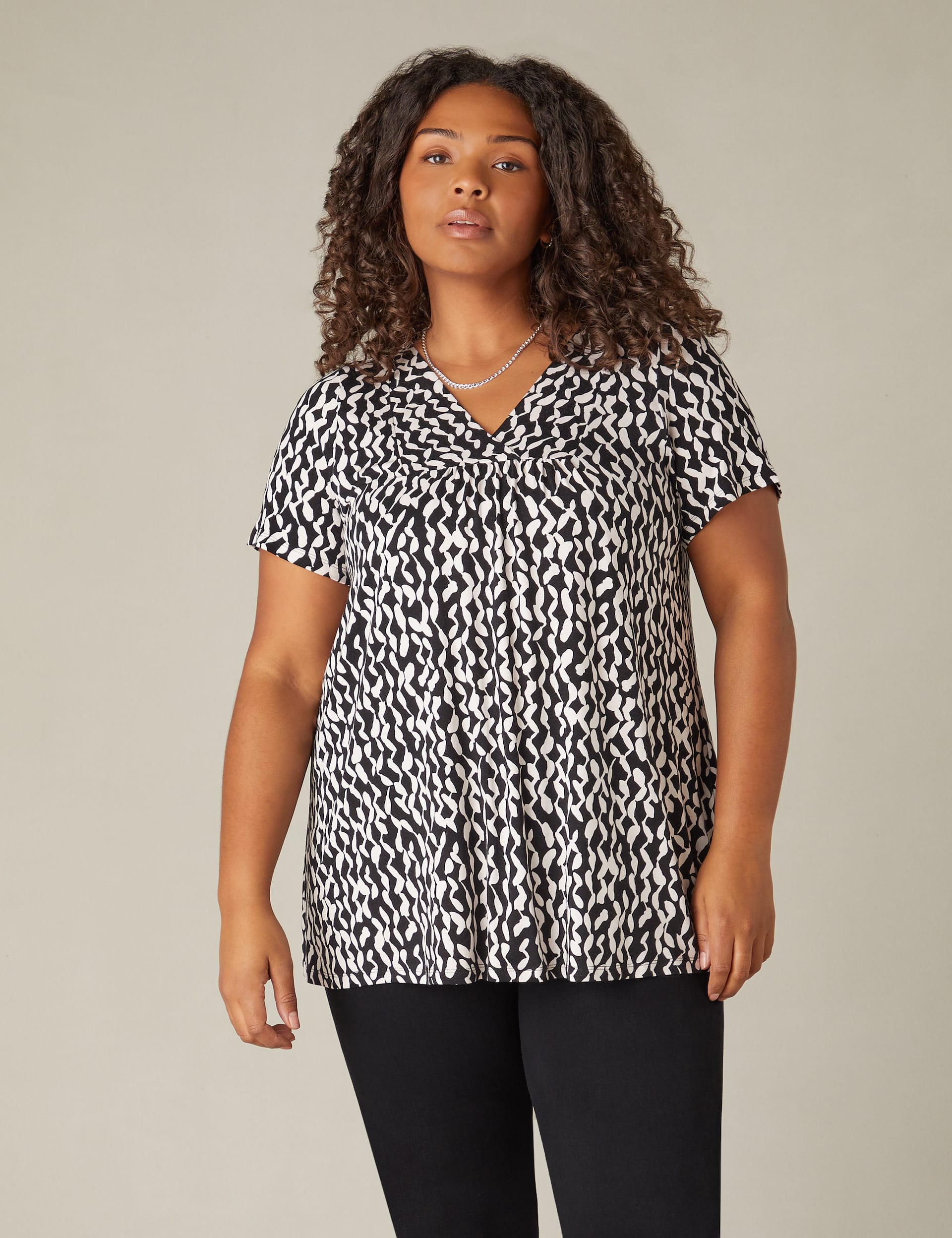 Jersey Printed V-Neck Relaxed Top | Live Unlimited London | M&S