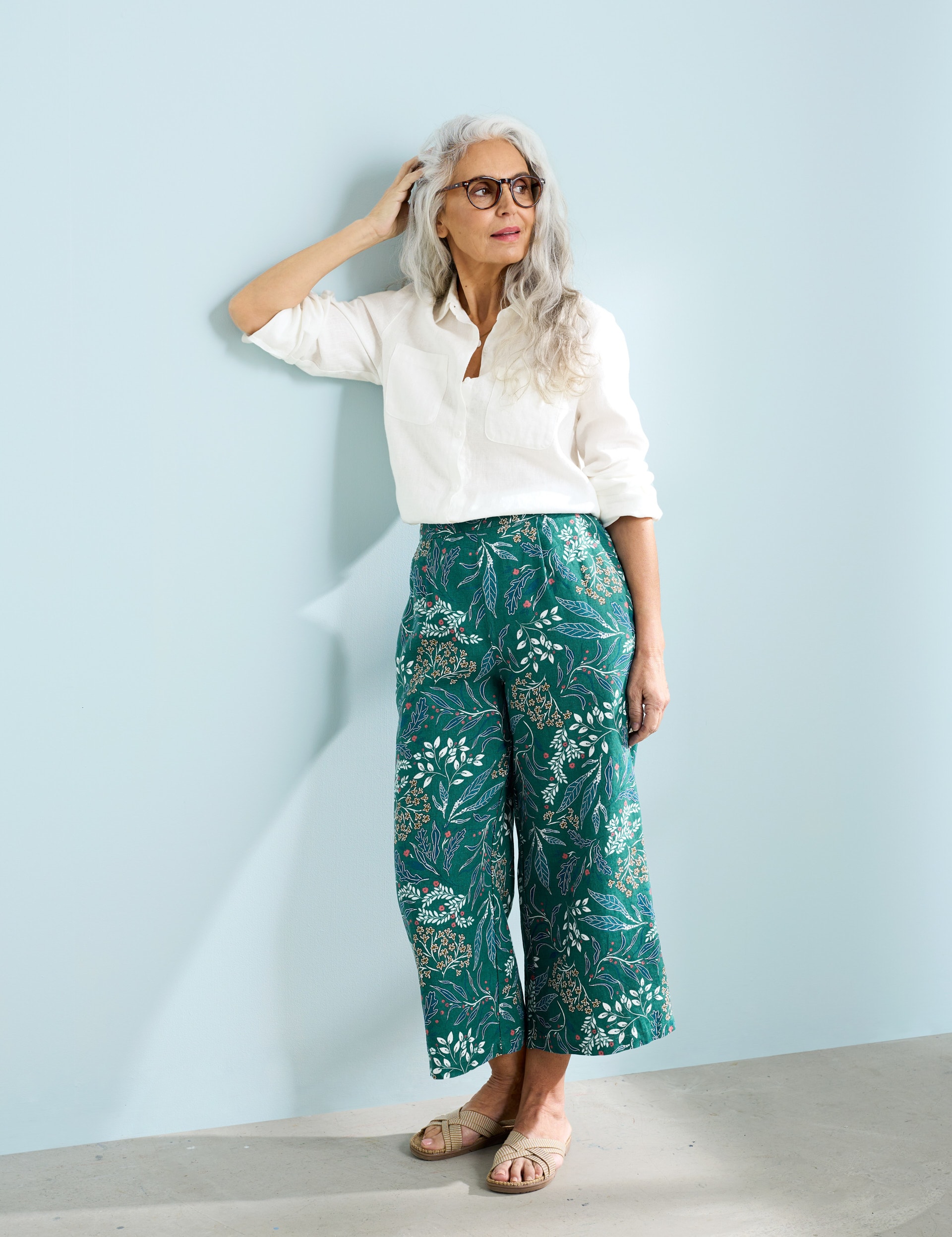 Pure Linen Floral Wide Leg Culottes | Seasalt Cornwall | M&S