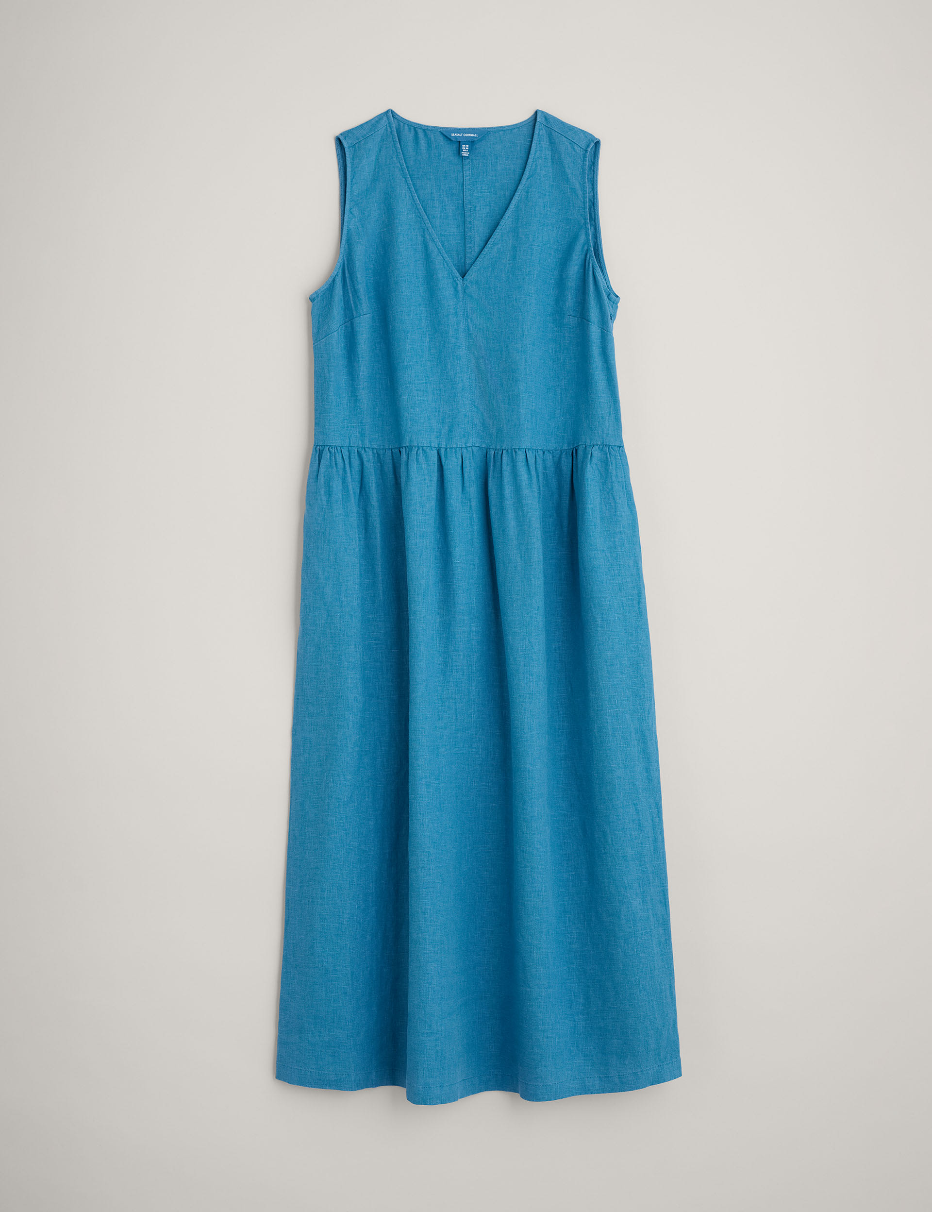 Pure Linen V-Neck Midaxi Waisted Dress