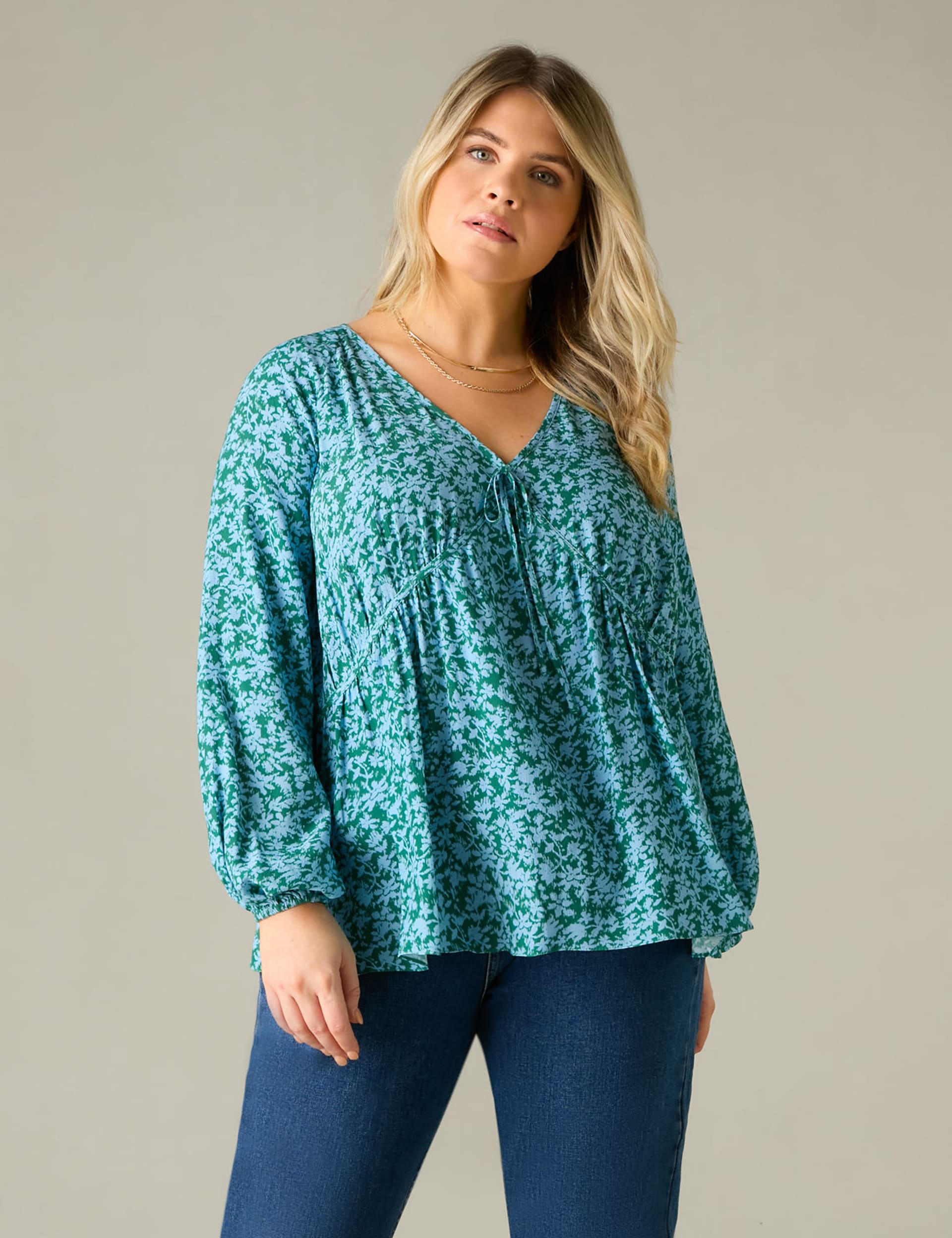 Ditsy Floral Tie Neck Blouse | Live Unlimited London | M&S