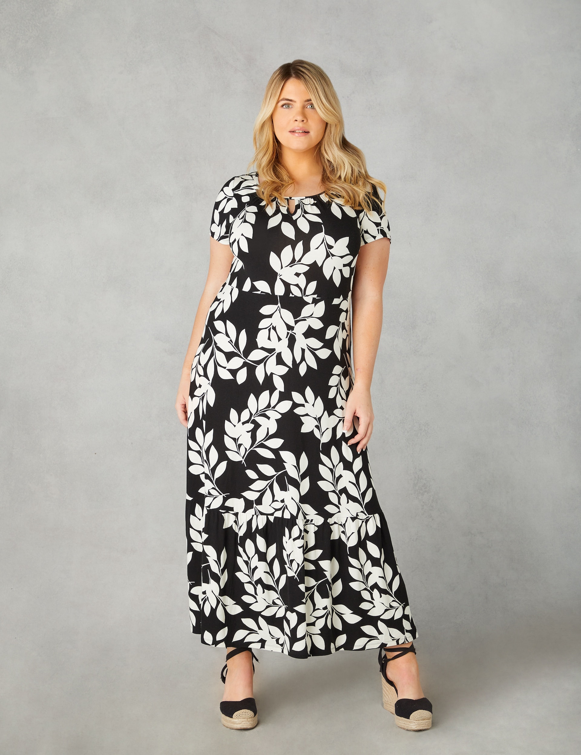 Jersey Leaf Print Maxi Tiered Dress | Live Unlimited London | M&S